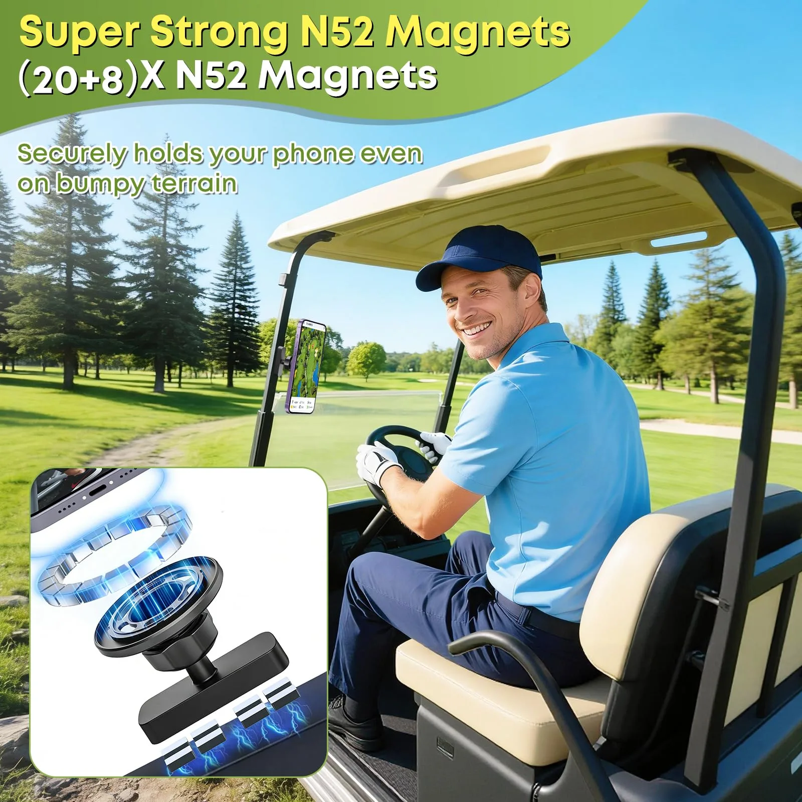 Nedsewor Magnetic Golf Cart Phone Holder — MagSafe iPhone 12–17 Compatible image 2