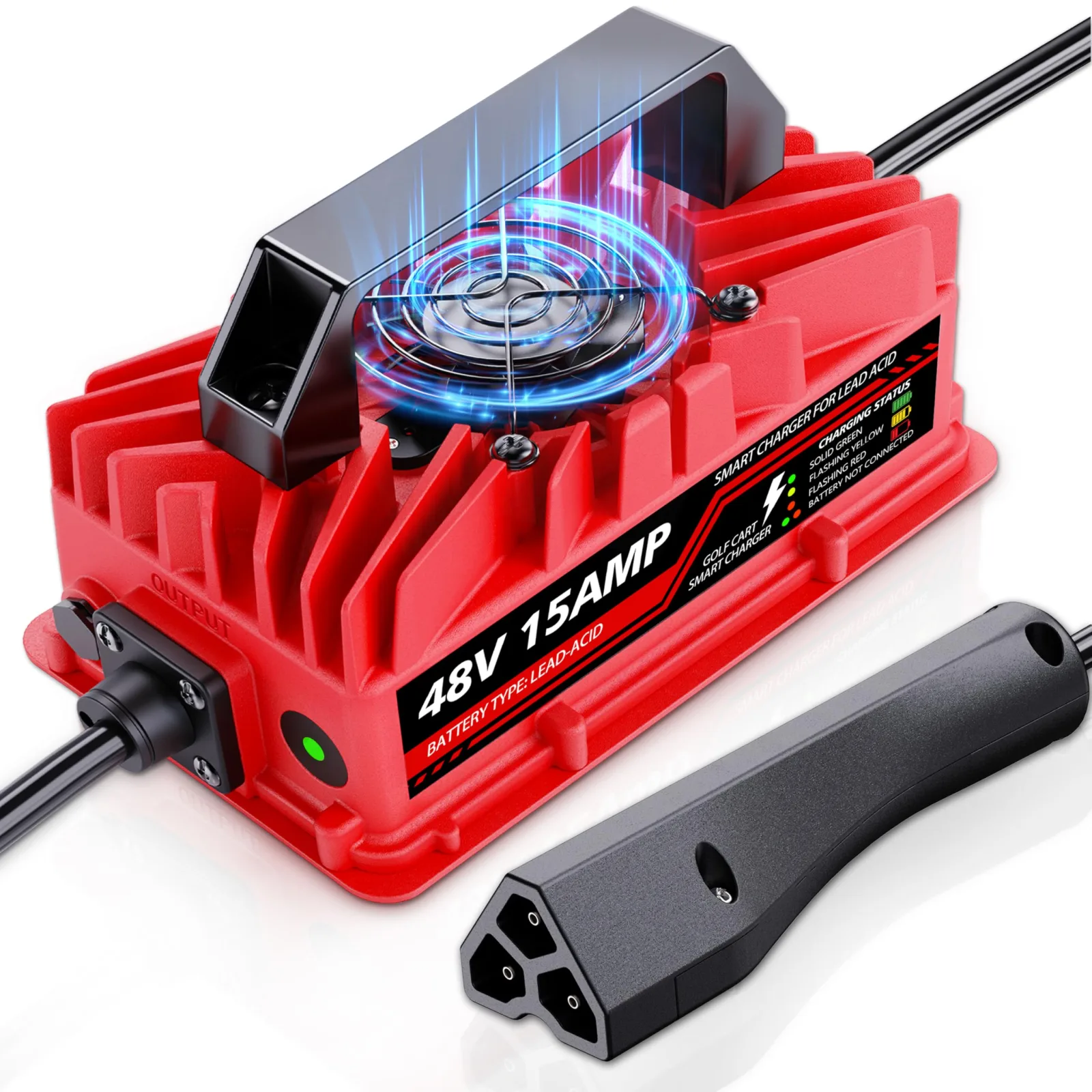 Akizbeir 15A 48V Golf Cart Charger for E‑Z‑GO RXV & TXT (3‑Pin Triangular)