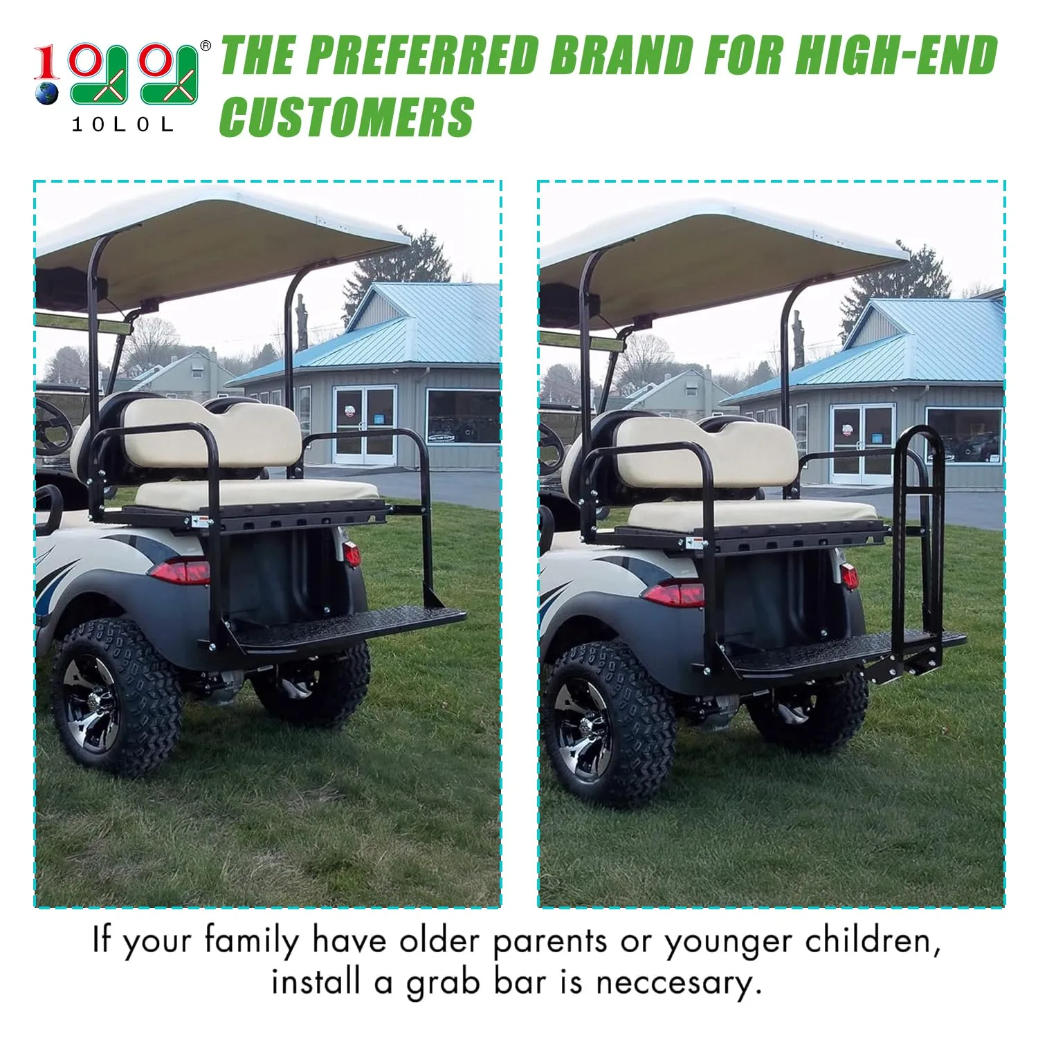 10L0L Golf Cart Rear Seat Grab Bar and Trailer Hitch image 2