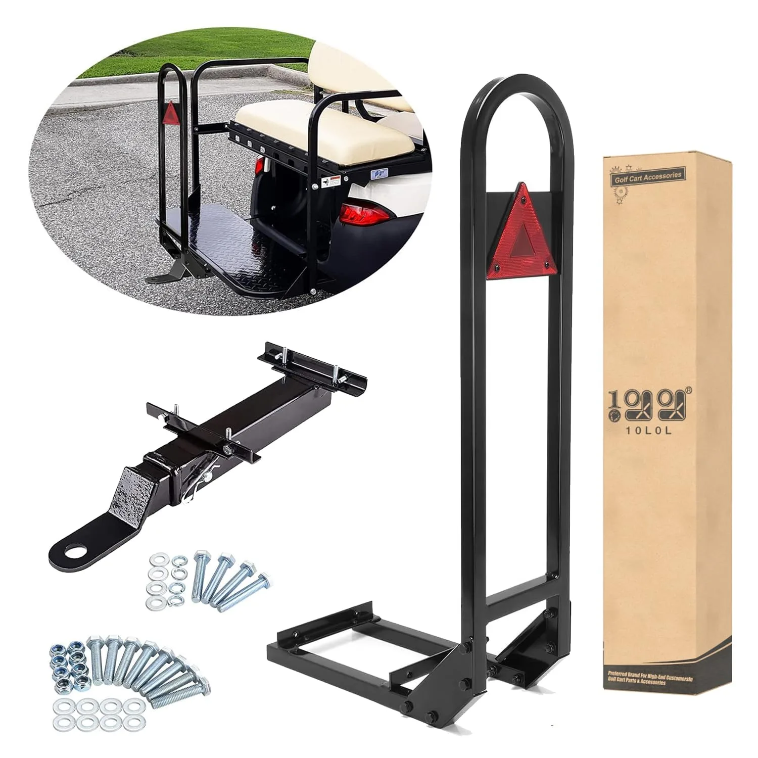 10L0L Golf Cart Rear Seat Grab Bar and Trailer Hitch