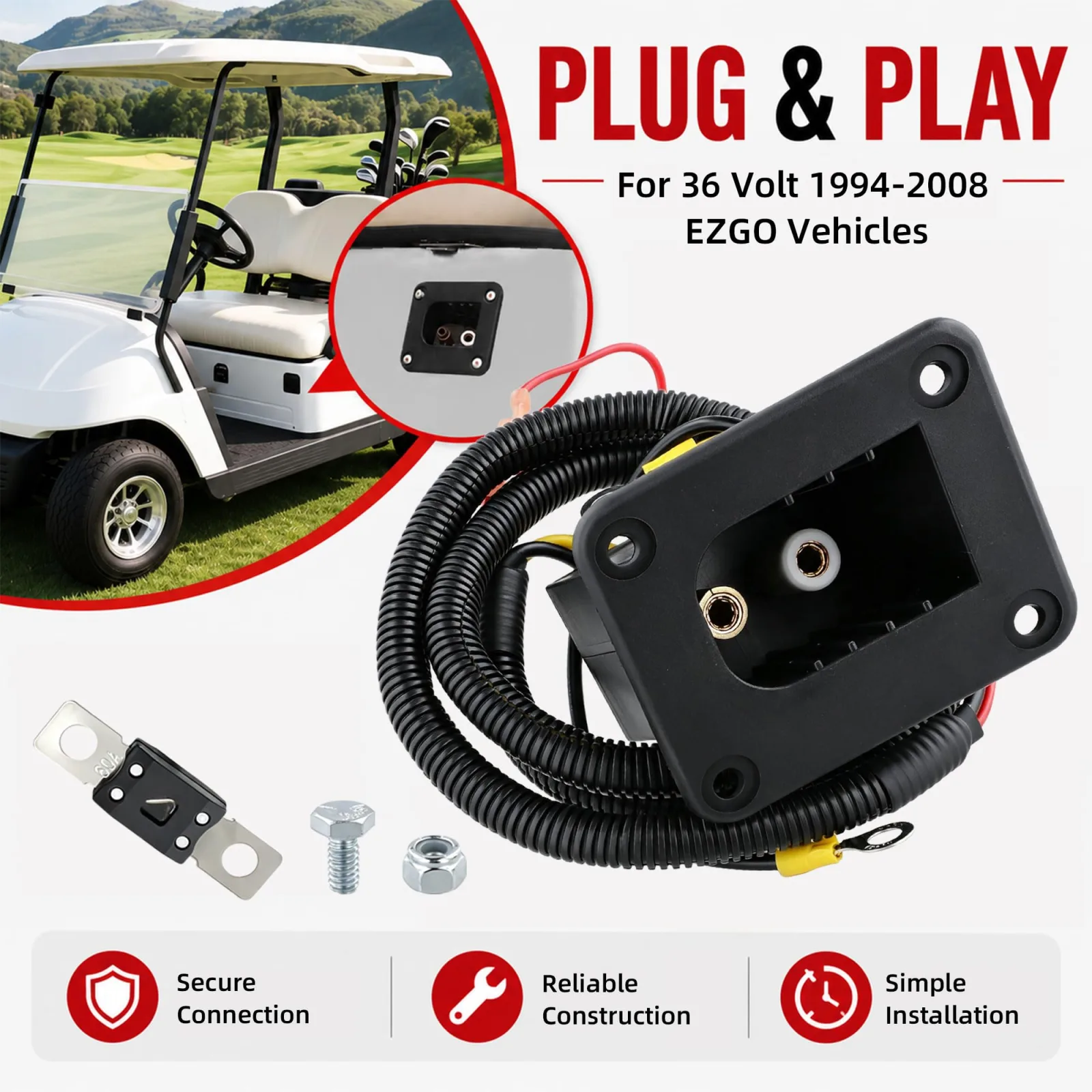 Roykaw 36V E-Z-GO Powerwise Charger Receptacle ROY0757 image 3