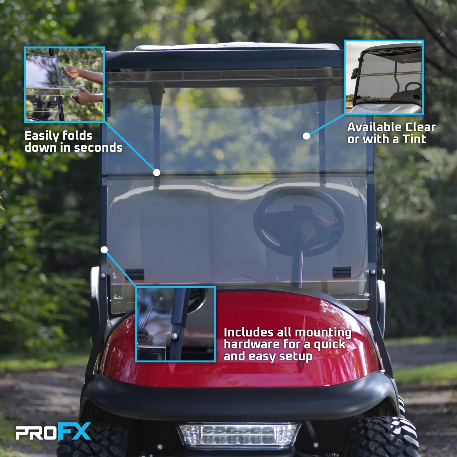 ProFX PFX4005 Tinted Windshield for Club Car Golf Carts image 2
