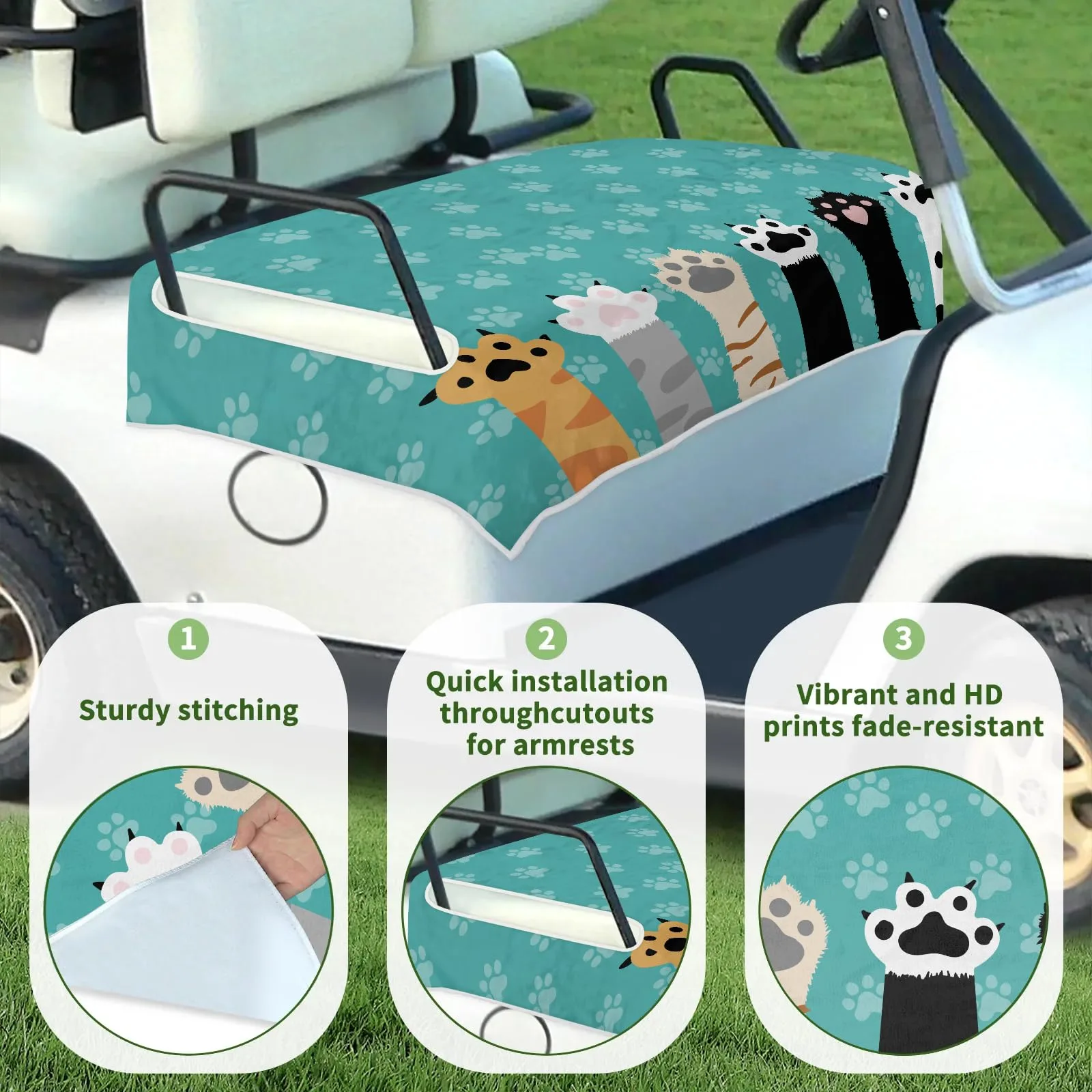 Tiveruda Cat Paw Print Golf Cart Seat Cover, 51 x 31 in image 3