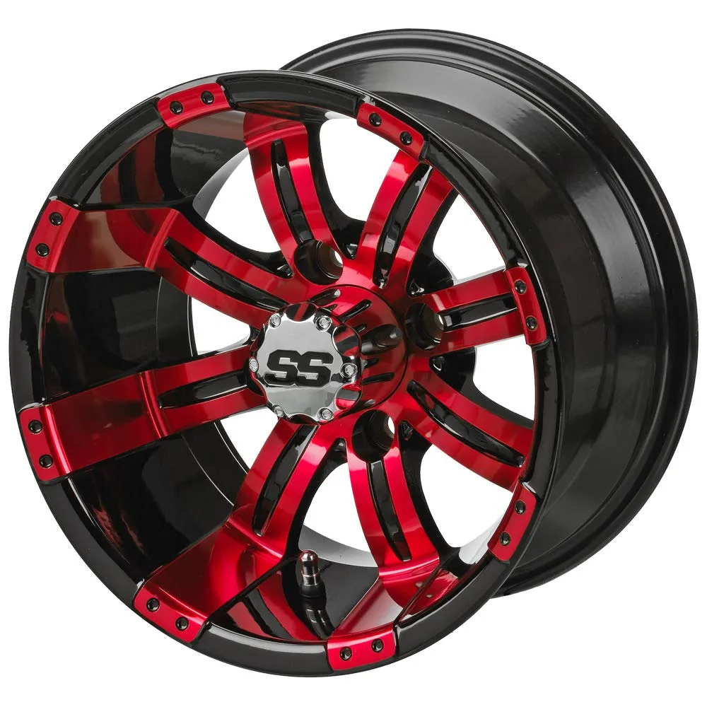 RM Cart 12-Inch Casino Black/Red Golf Cart Wheels, Set of 4