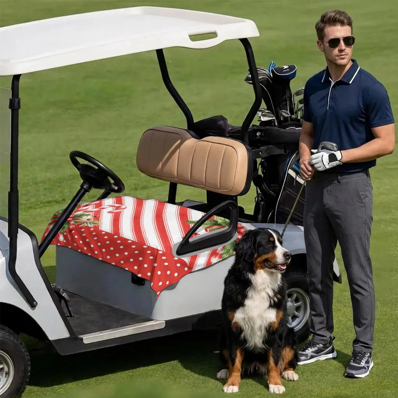 2-Seater Golf Cart Seat Cover, 51 x 31 in Red White Stripe image 2