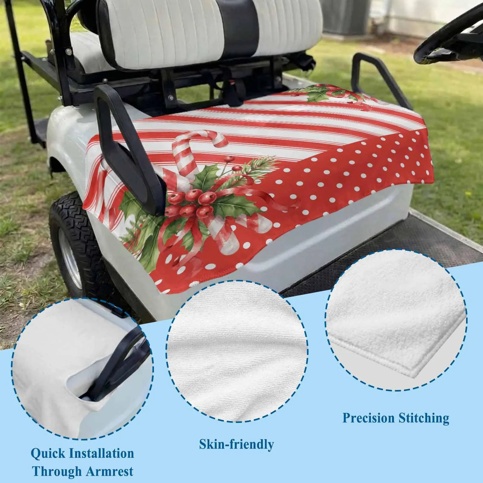 2-Seater Golf Cart Seat Cover, 51 x 31 in Red White Stripe image 4
