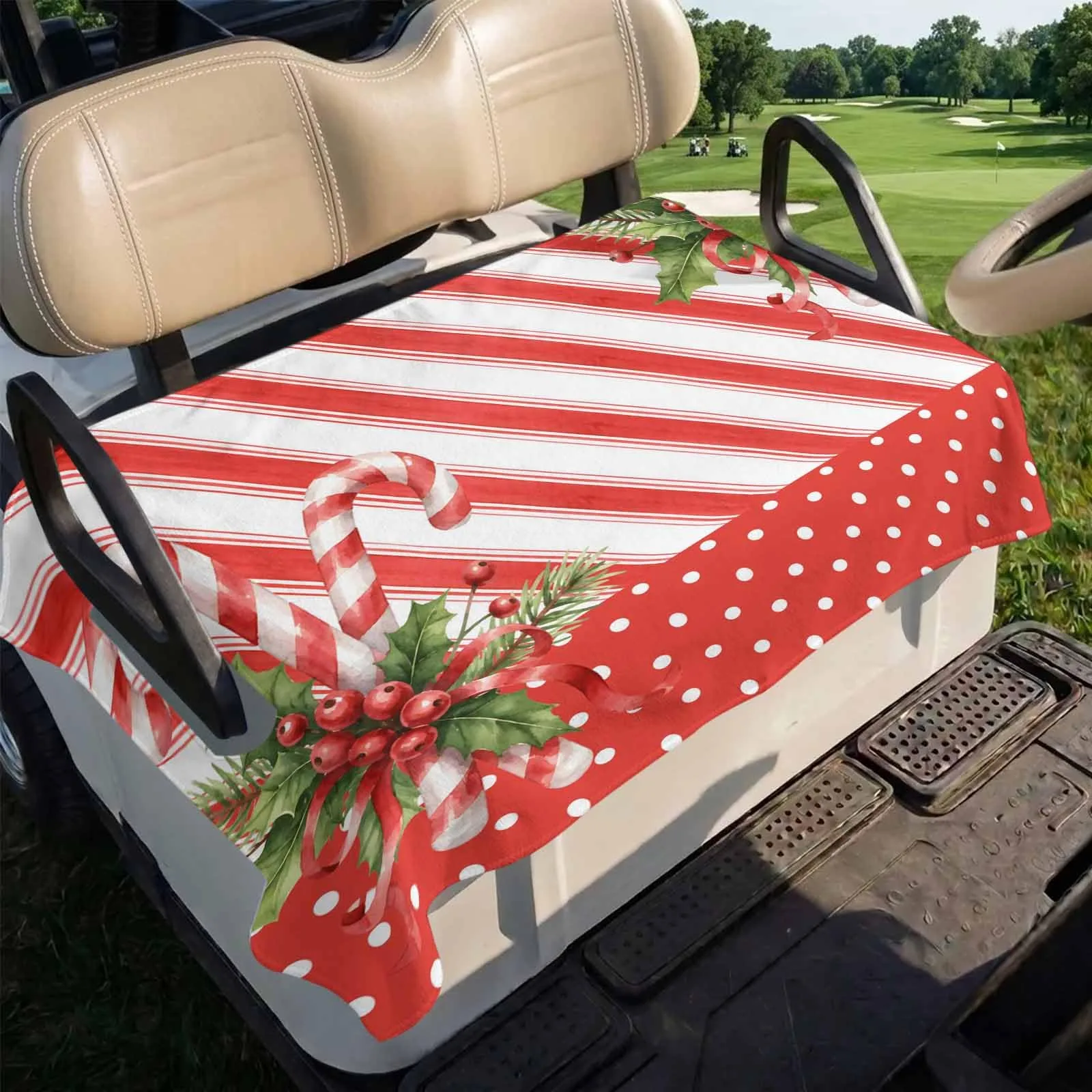 2-Seater Golf Cart Seat Cover, 51 x 31 in Red White Stripe