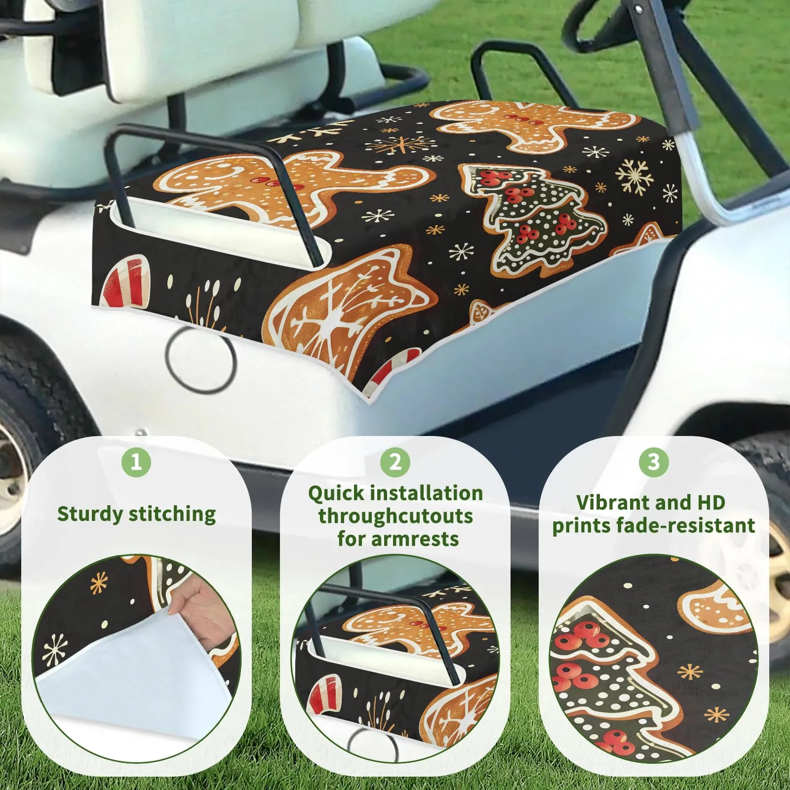 Tiveruda Gingerbread Golf Cart Seat Cover, 51 x 31 in image 3