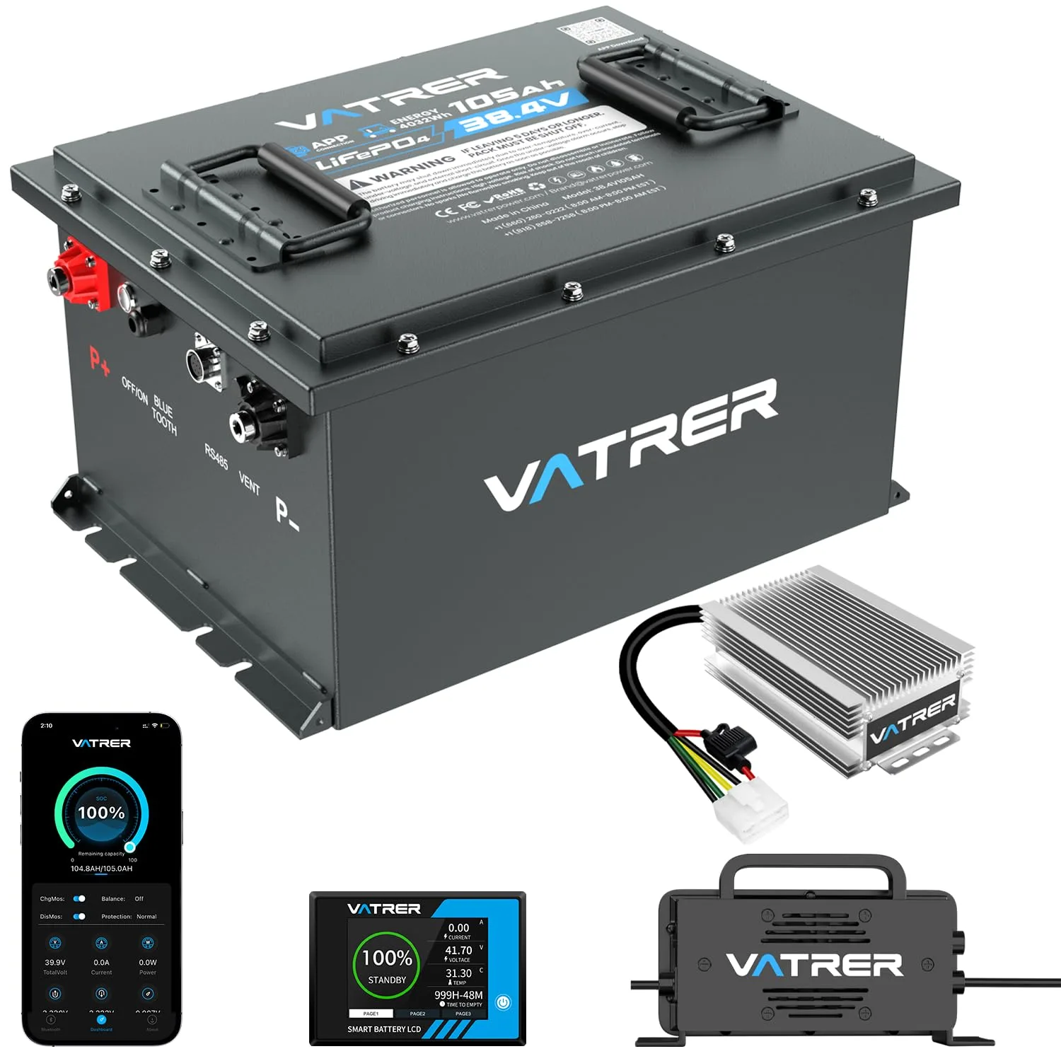 VATRER POWER 36V 105Ah LiFePO4 Golf Cart Battery Kit