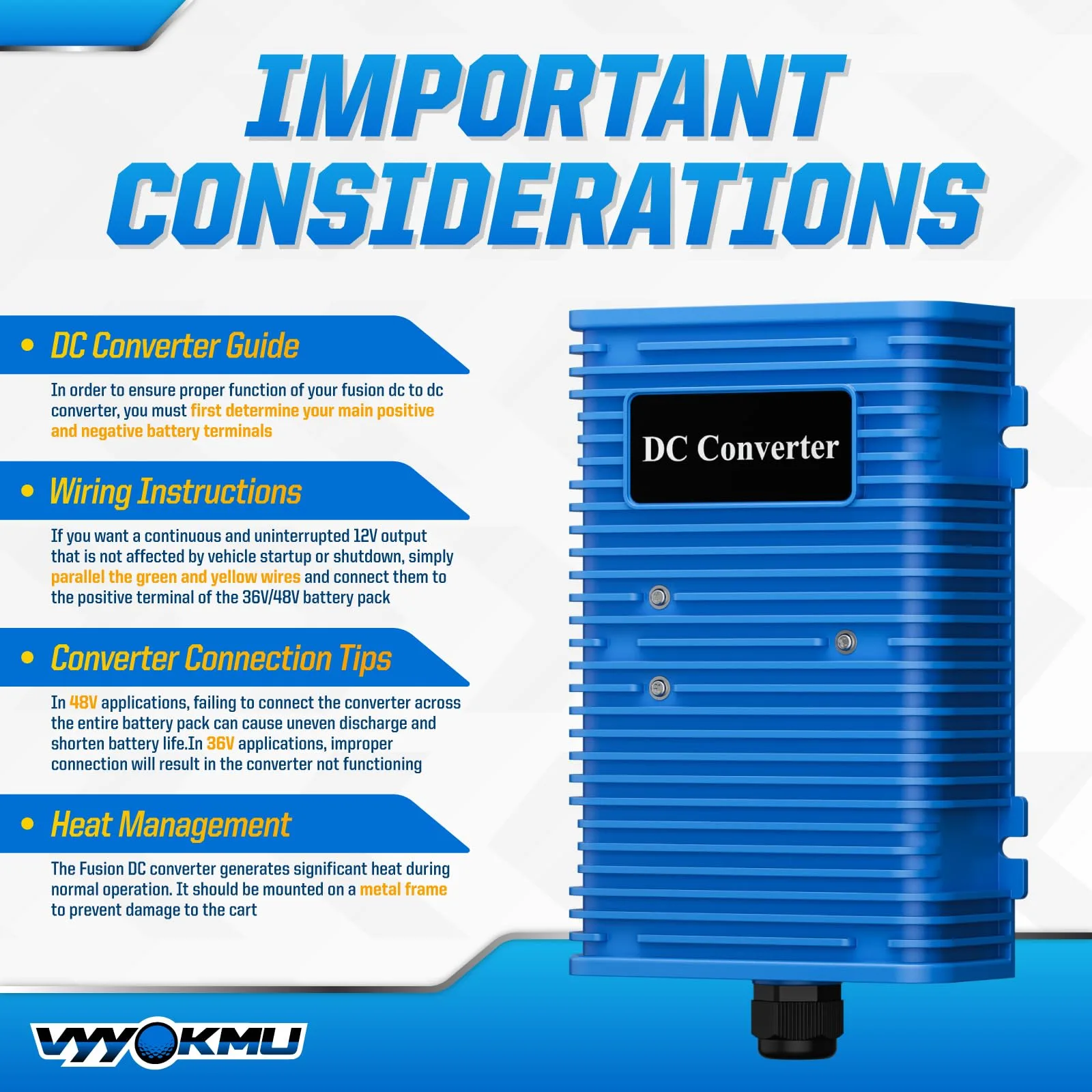 VYYOKMU 36V/48V to 12V Golf Cart DC Converter image 3
