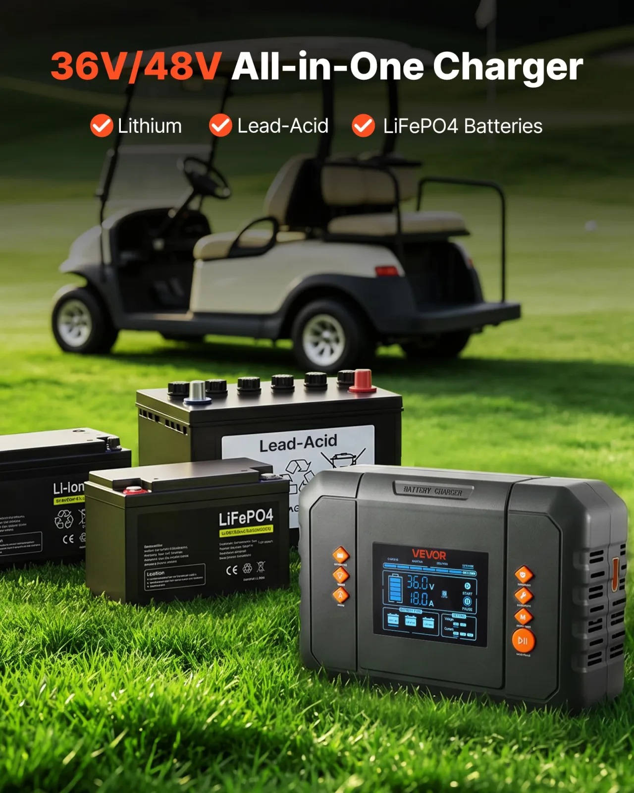 VEVOR 36V/48V Golf Cart Battery Charger with LCD Display image 2