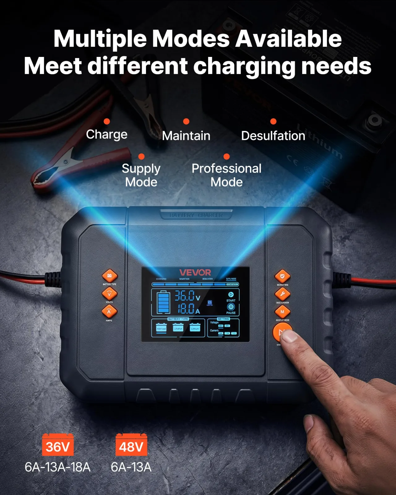 VEVOR 36V/48V Golf Cart Battery Charger with LCD Display image 3