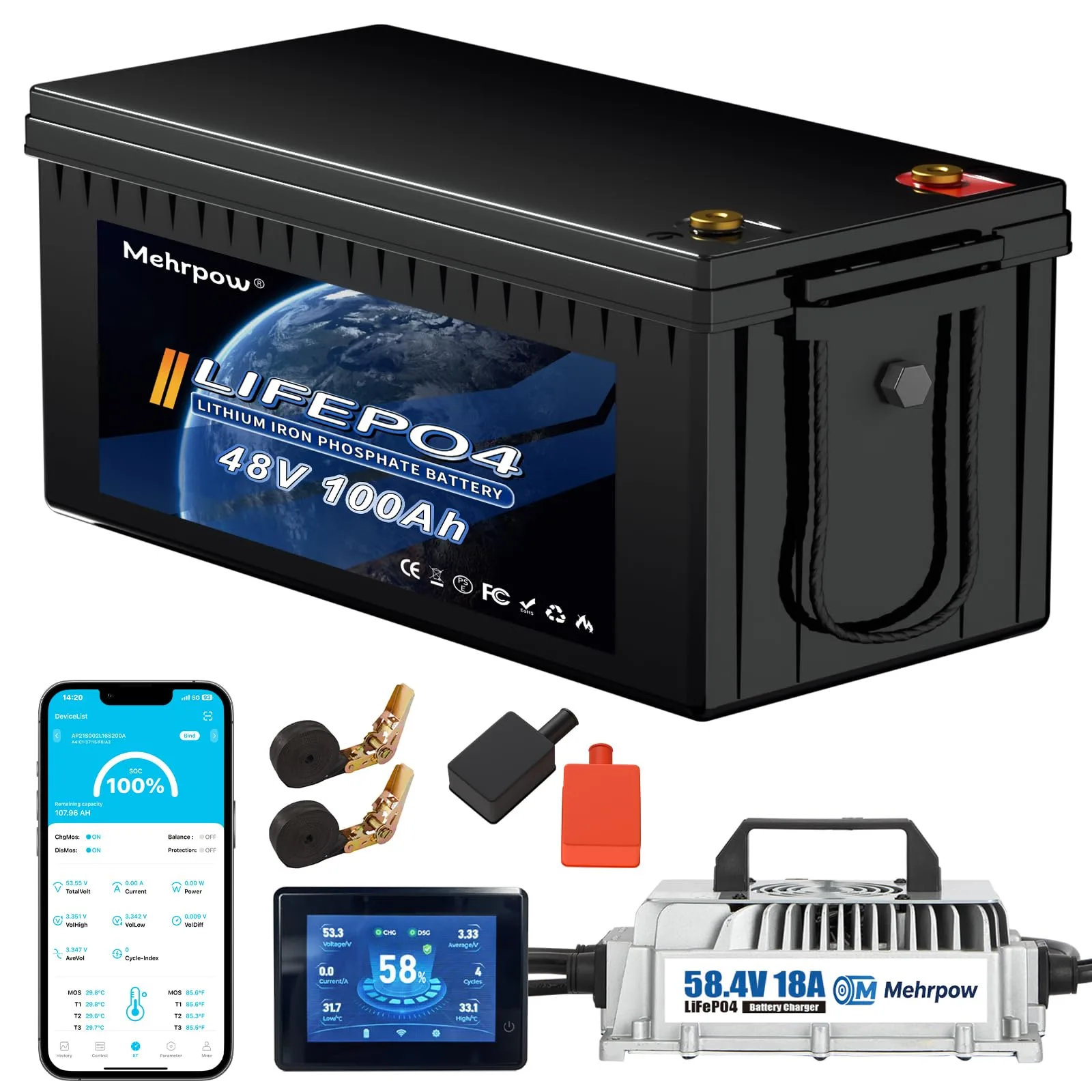 Mehrpow 48V 100Ah LiFePO4 Golf Cart Battery Kit