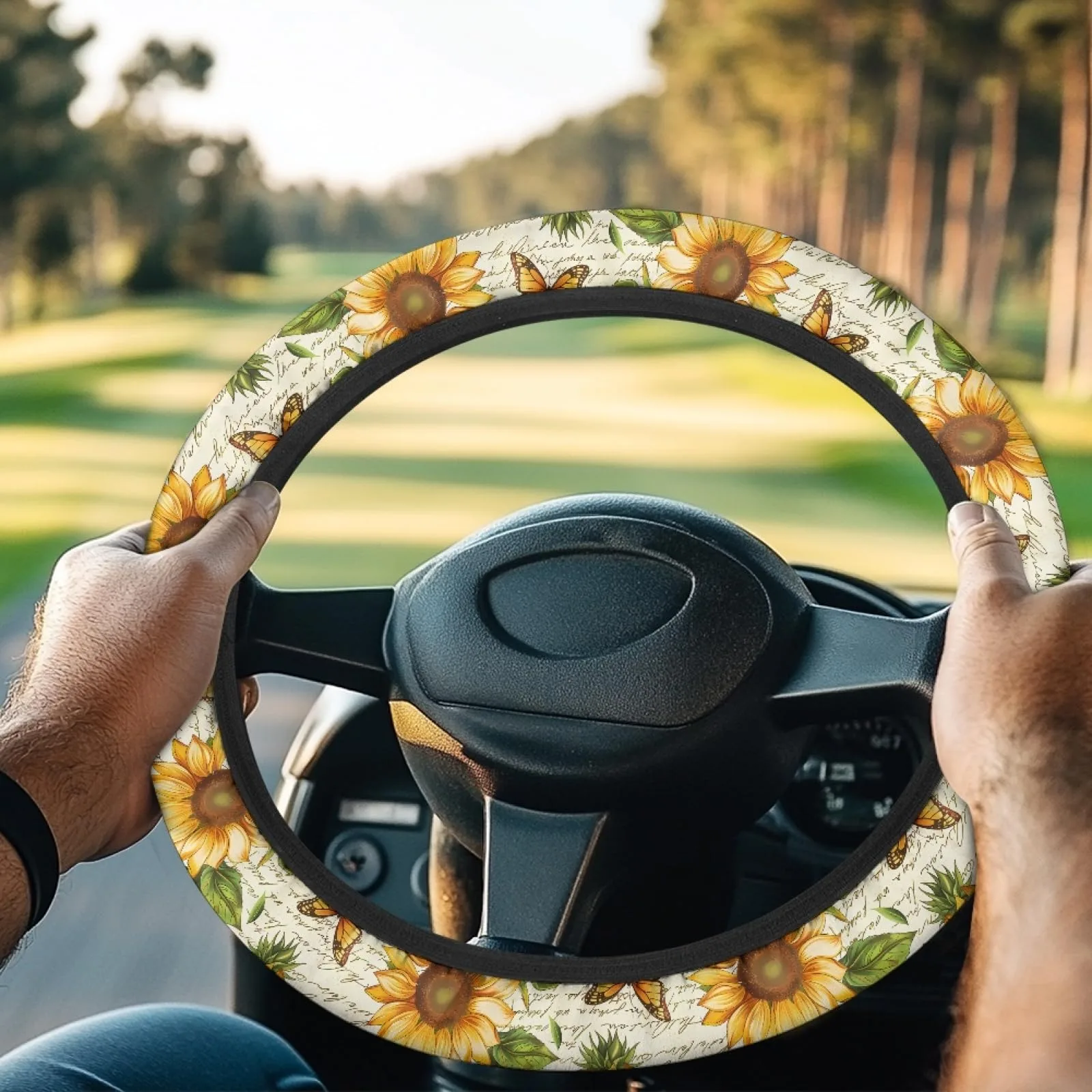 INSTANTARTS Sunflower Golf Cart Steering Wheel Cover