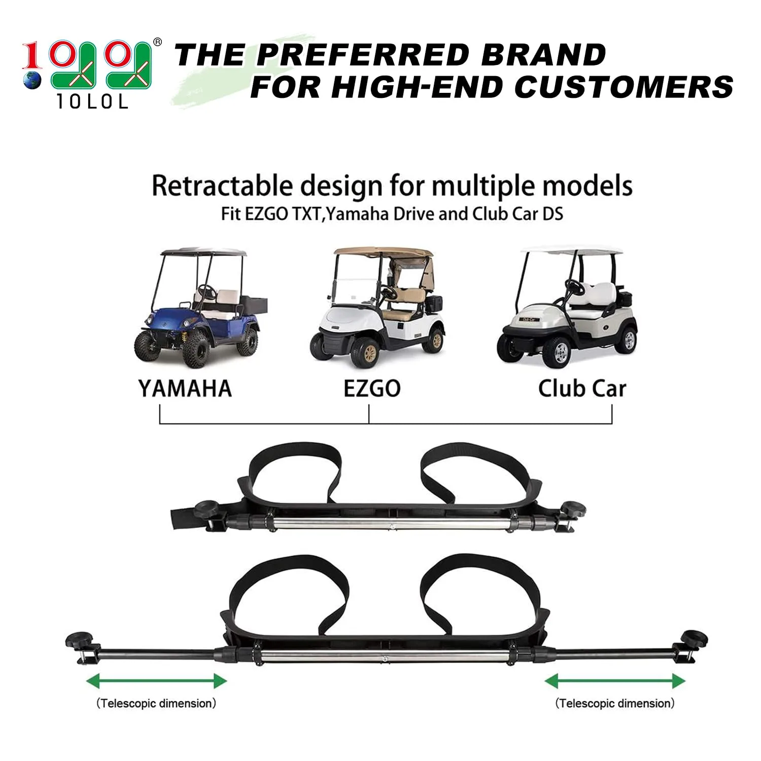 10L0L Adjustable Rear Golf Bag Holder Rack — Fits Most 2+2 Carts image 2