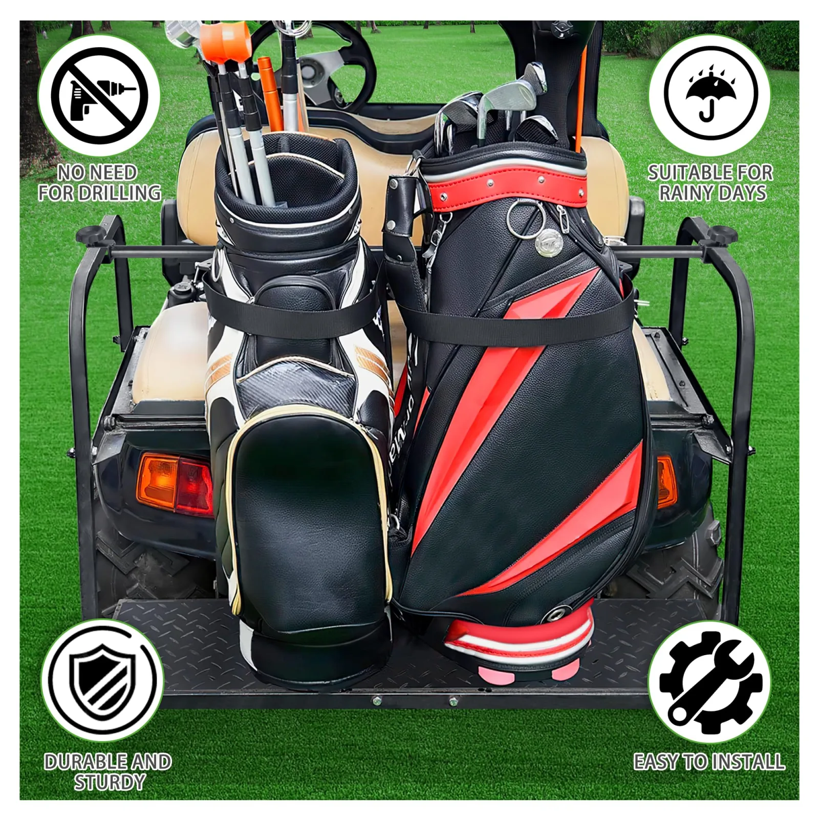 10L0L Adjustable Rear Golf Bag Holder Rack — Fits Most 2+2 Carts image 3
