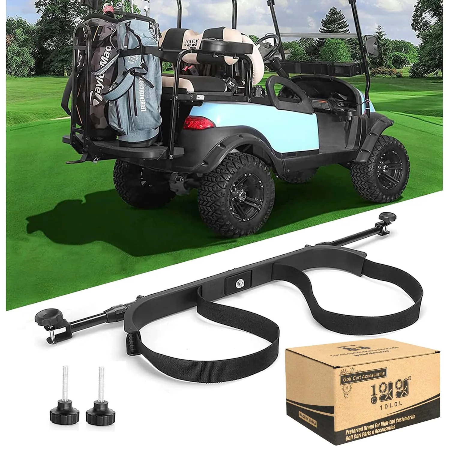 10L0L Adjustable Rear Golf Bag Holder Rack — Fits Most 2+2 Carts