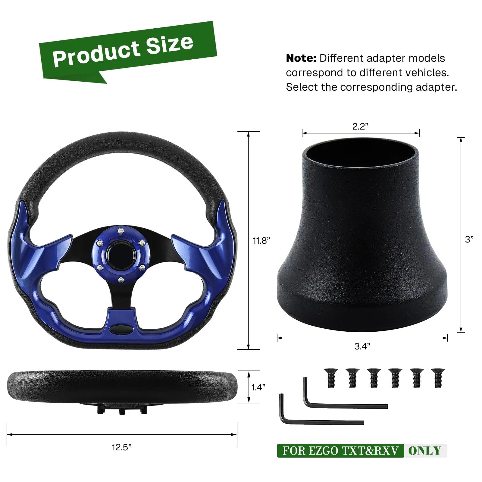 VOONKE Blue D-Bottom Steering Wheel for E-Z-GO TXT & RXV image 2