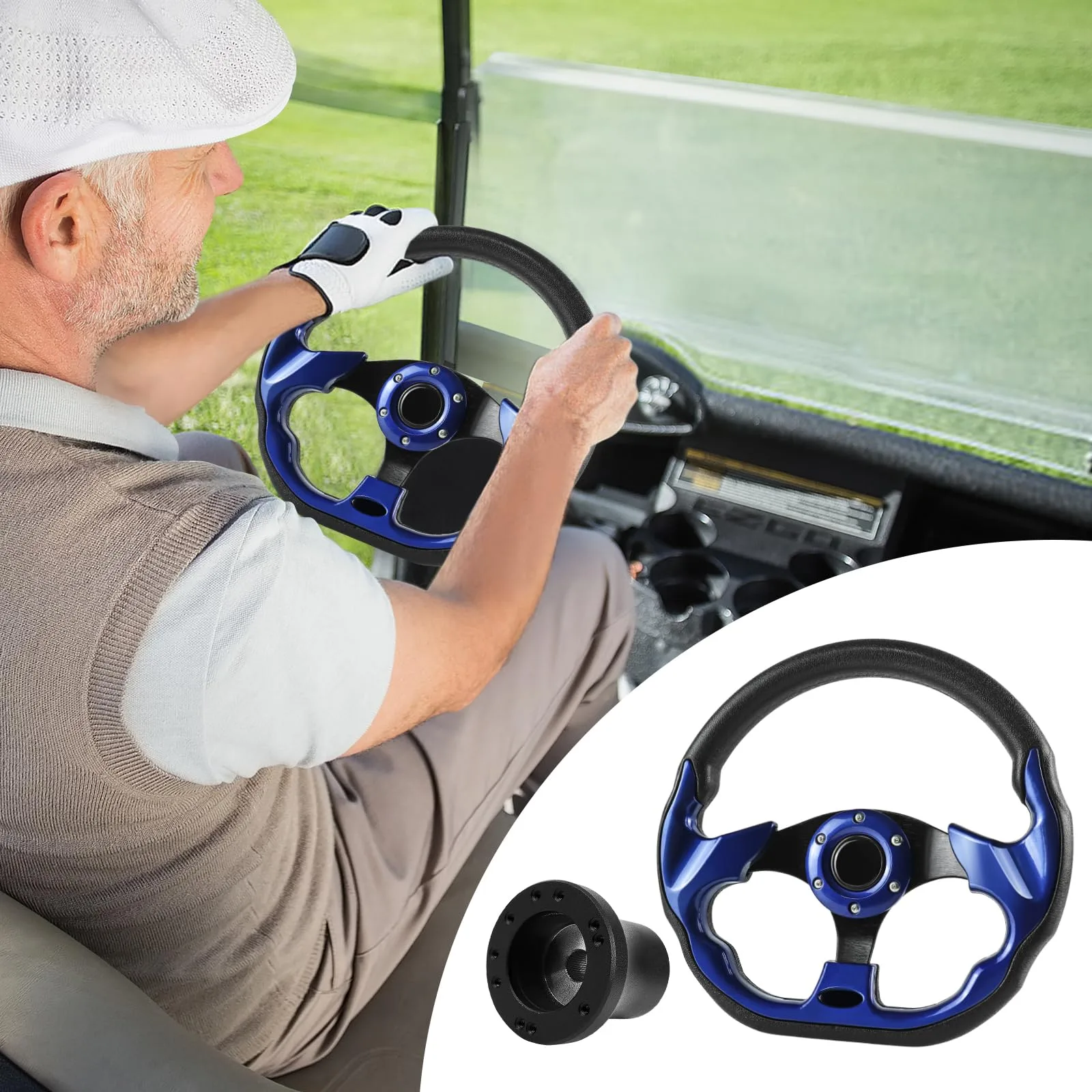 VOONKE Blue D-Bottom Steering Wheel for E-Z-GO TXT & RXV image 4