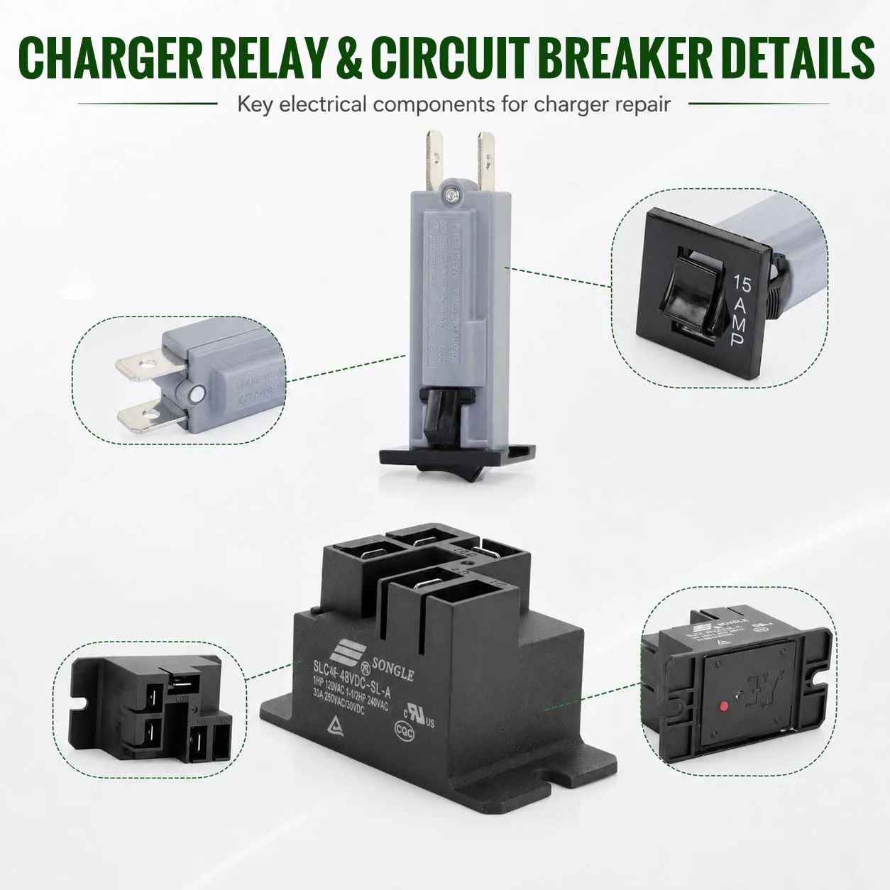 Roykaw G-0370N 48V Club Car 17930 Charger Repair Kit image 3