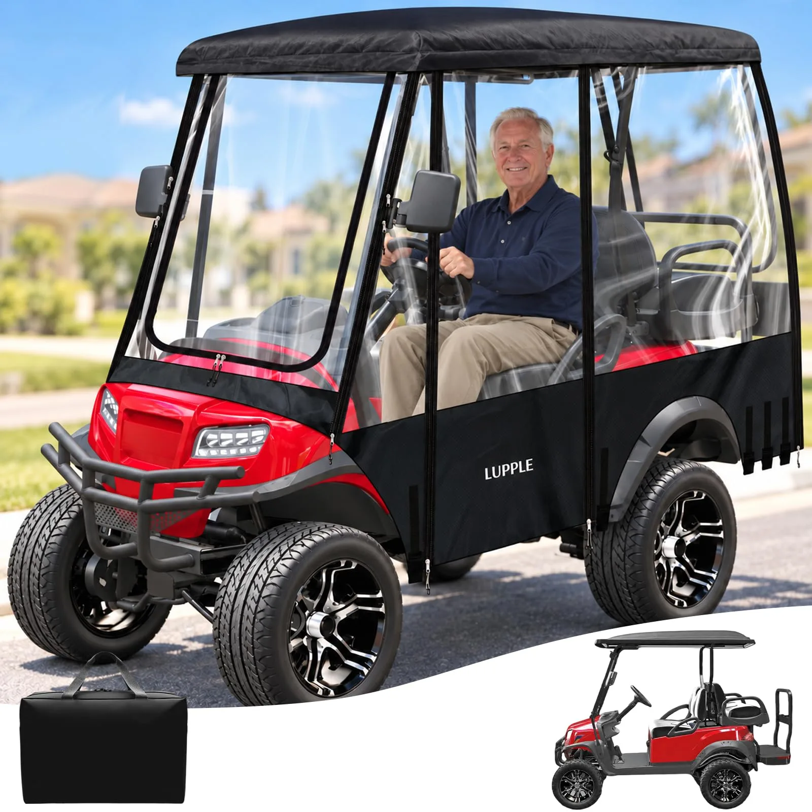 LUPPLE 4-Seat Golf Cart Enclosure for 80-Inch Roofs