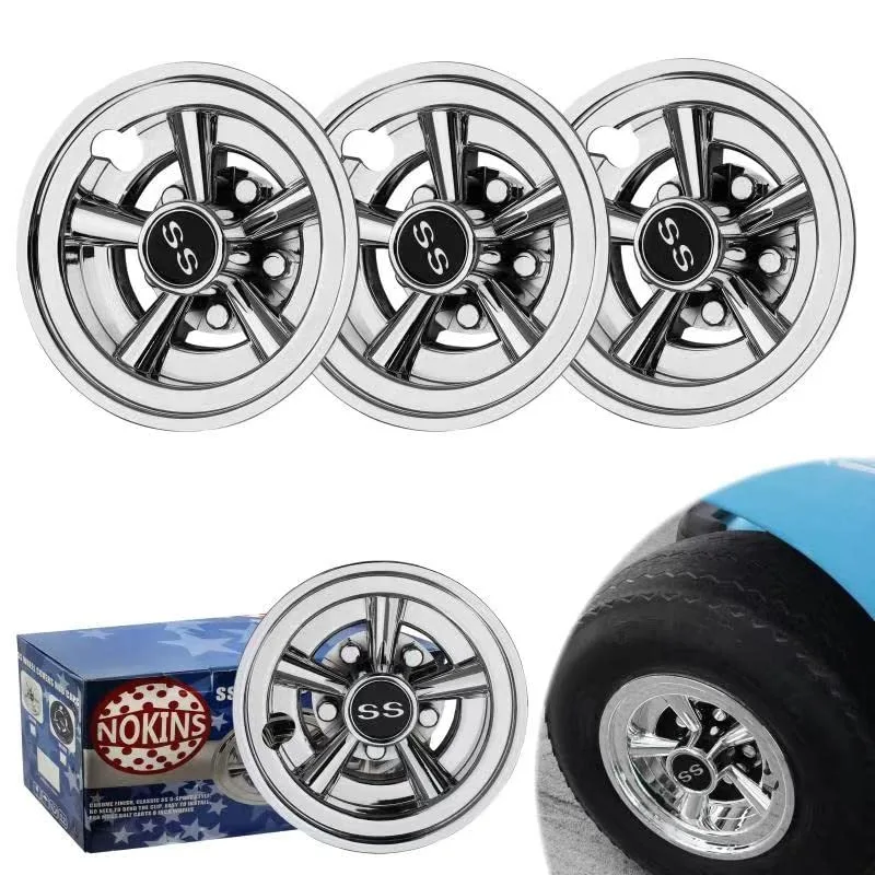 NOKINS 8-Inch Silver Golf Cart Wheel Hubcaps