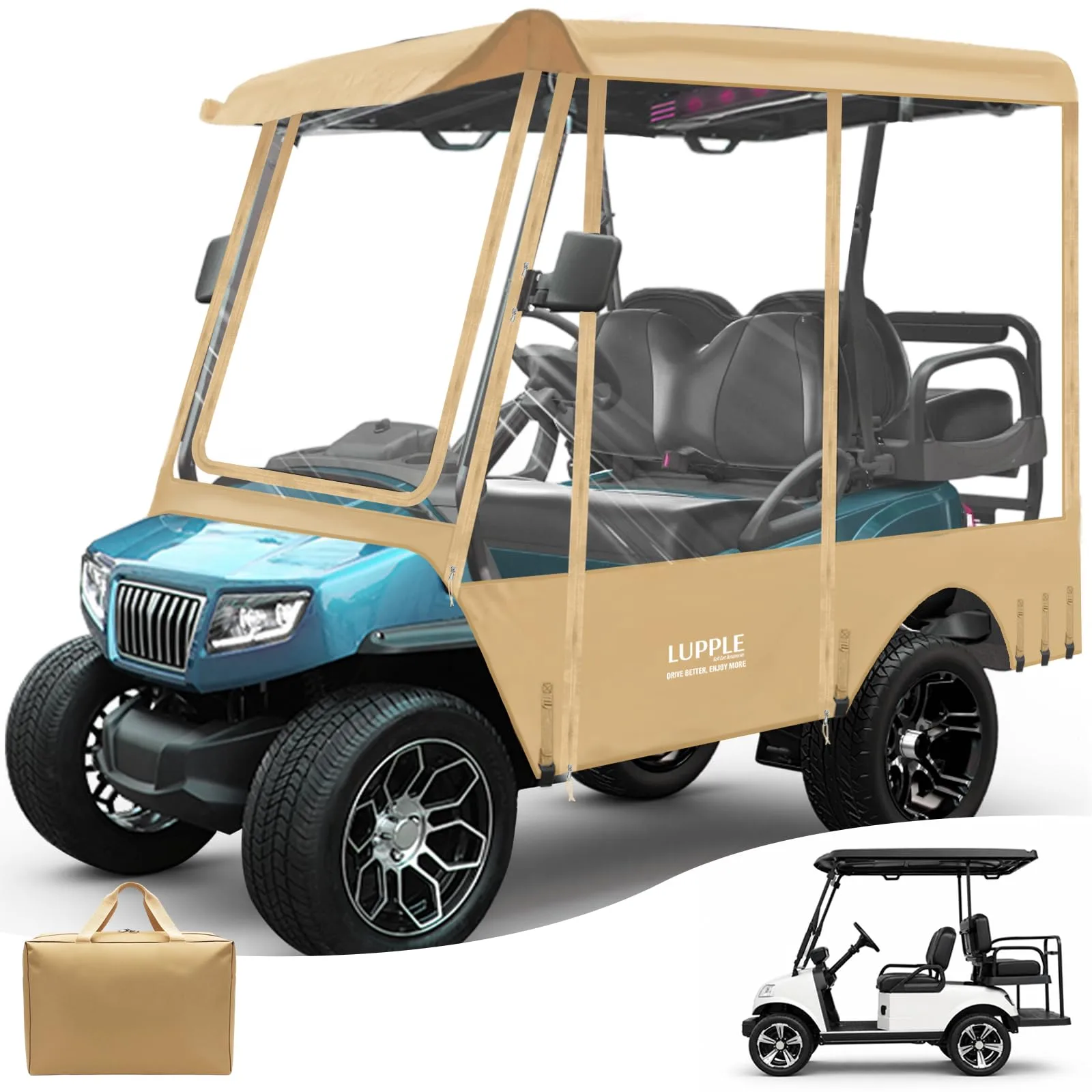 LUPPLE Golf Cart Enclosure for Evolution 2+2 Long-Roof Carts