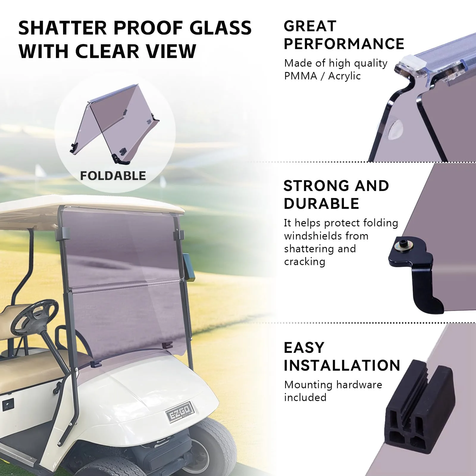 VPAHub Tinted Windshield for E-Z-GO TXT 1995-2013 image 3