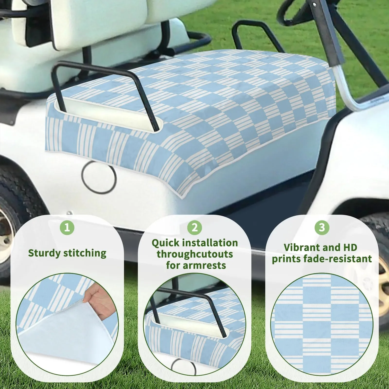 Tiveruda Blue Stripe Golf Cart Seat Cover for 2-Person Seats image 3