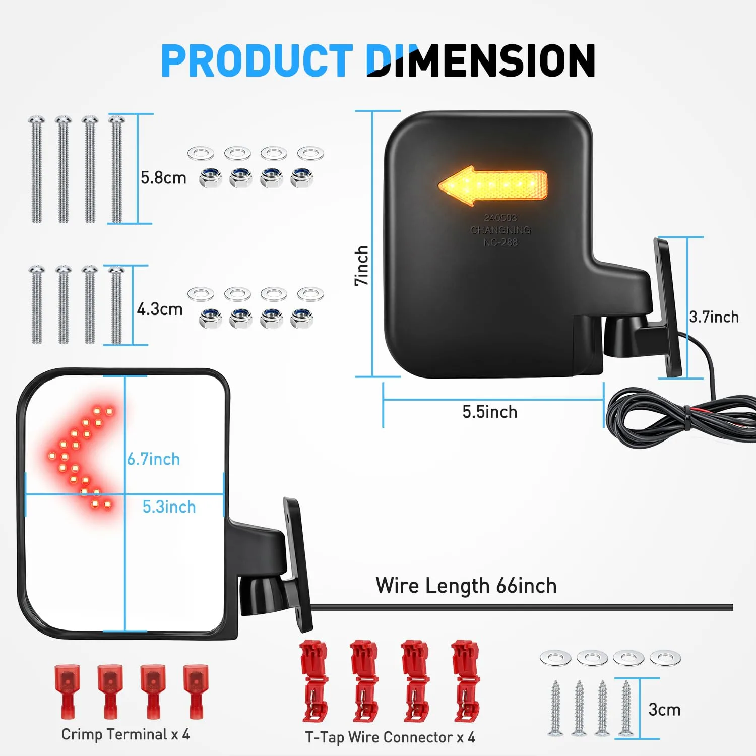 Nilight Mir-G511 Golf Cart Side Mirrors with LED Turn Signals image 2