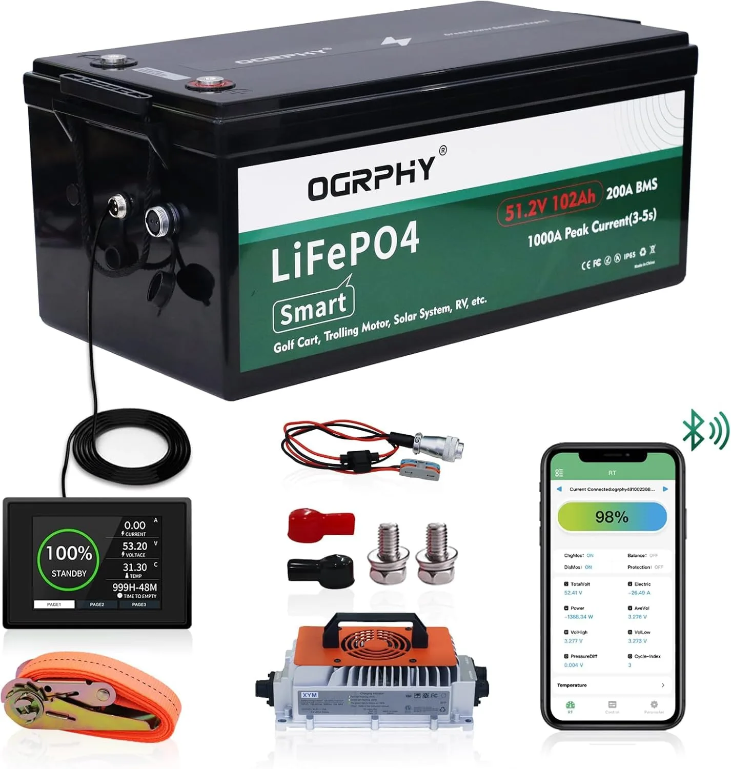 OGRPHY 48V 102Ah Lithium Golf Cart Battery Kit
