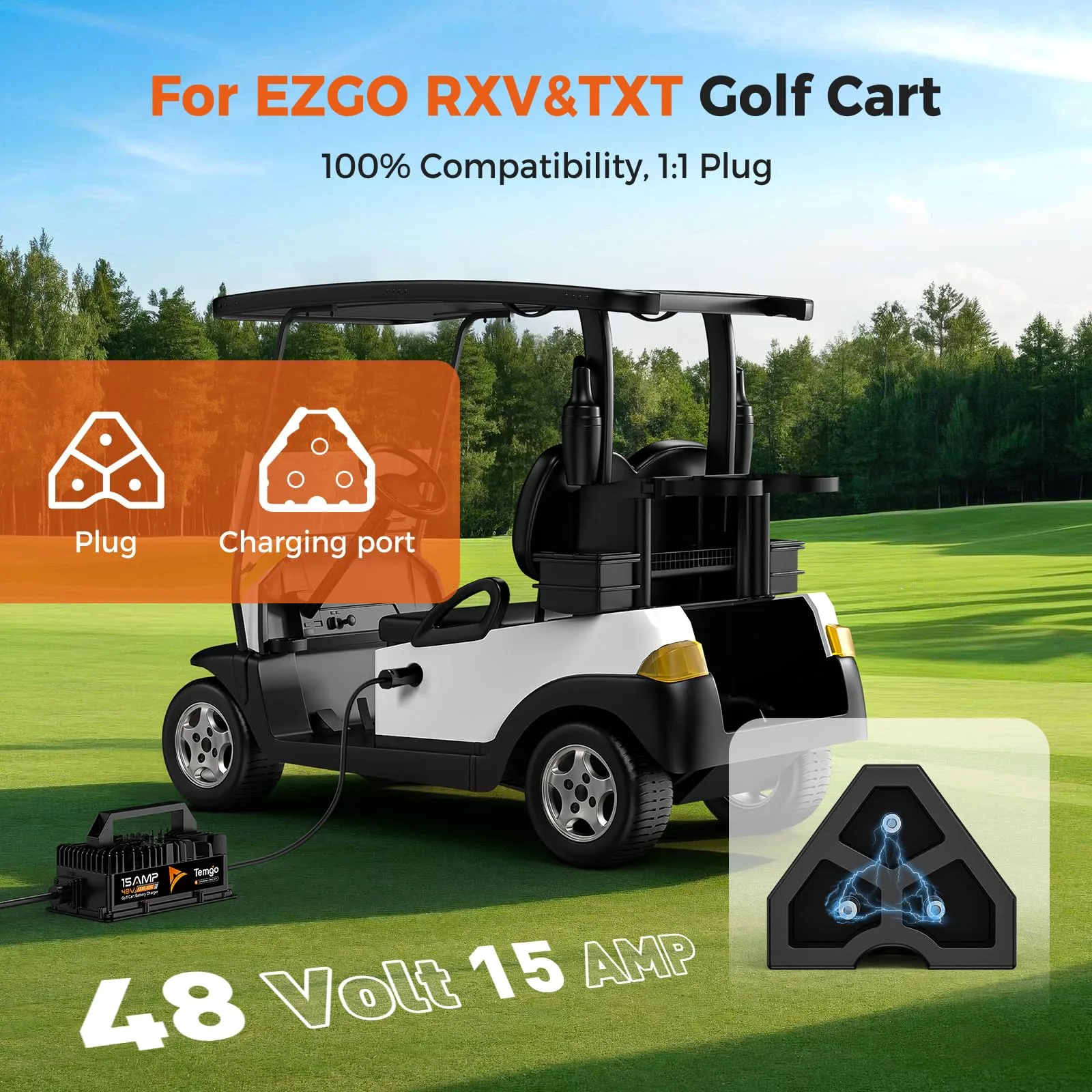 TEMGO 48V 15A Golf Cart Charger for RXV/TXT image 2