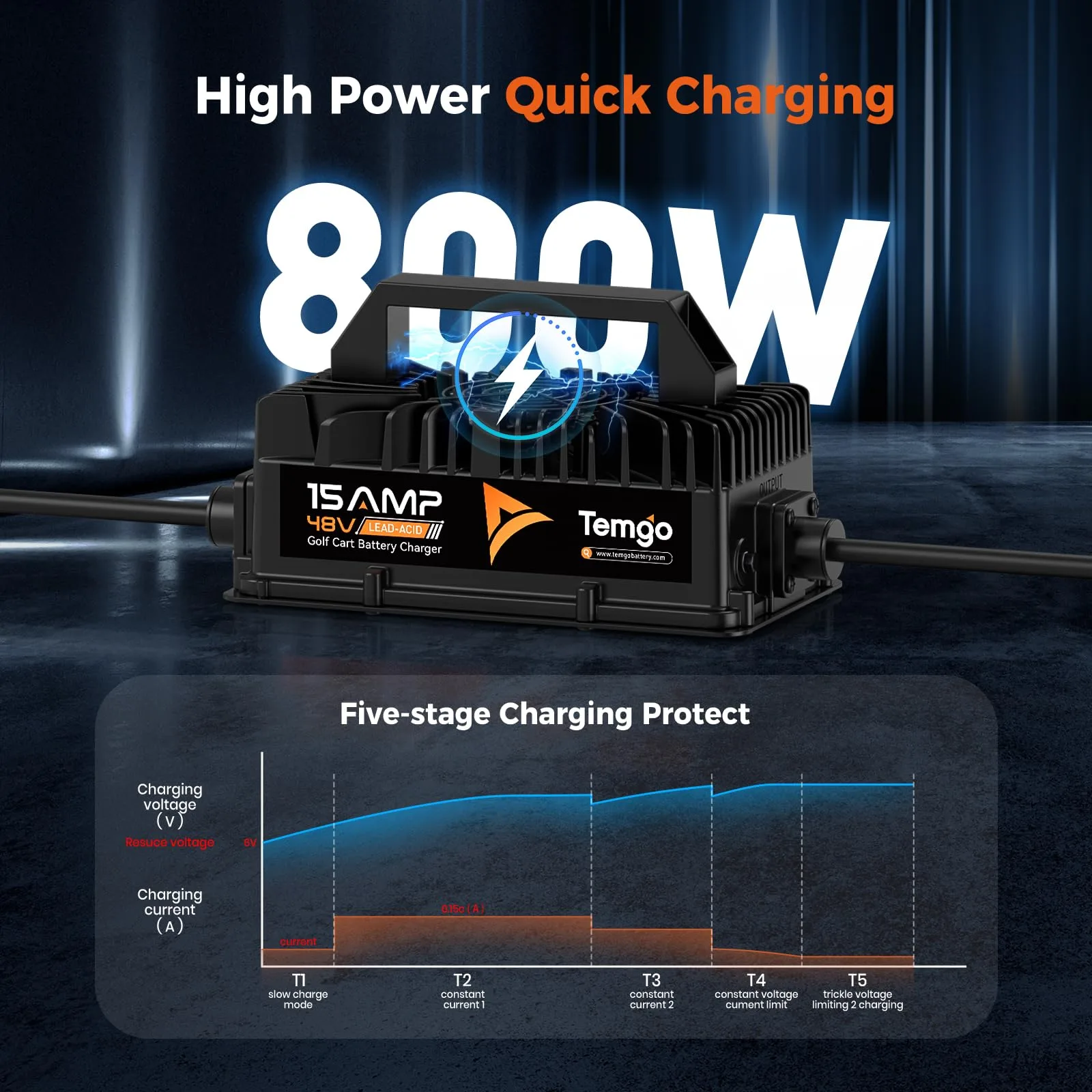 TEMGO 48V 15A Golf Cart Charger for RXV/TXT image 3