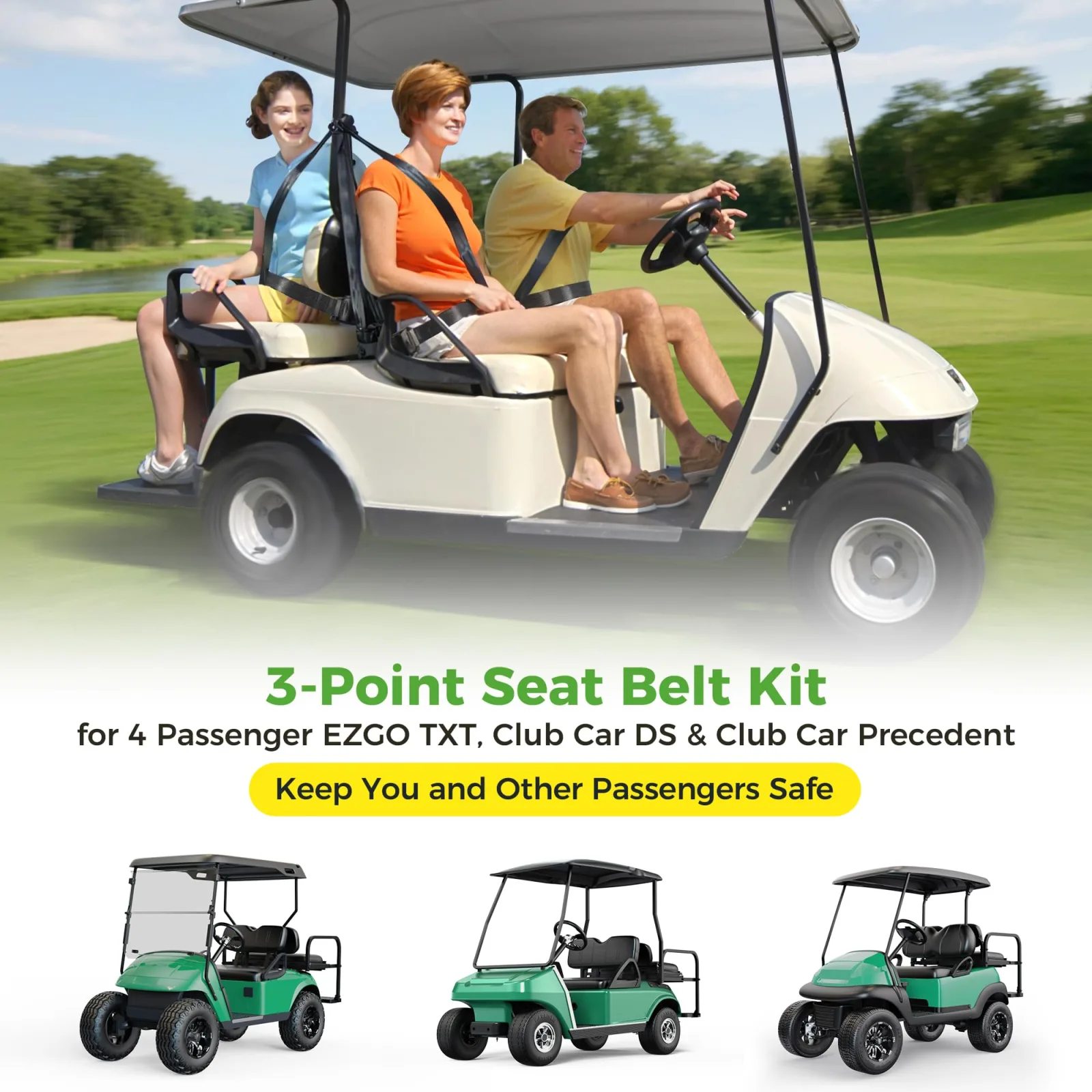 10L0L 3-Point Golf Cart Seat Belt Kit for EZGO and Club Car image 2