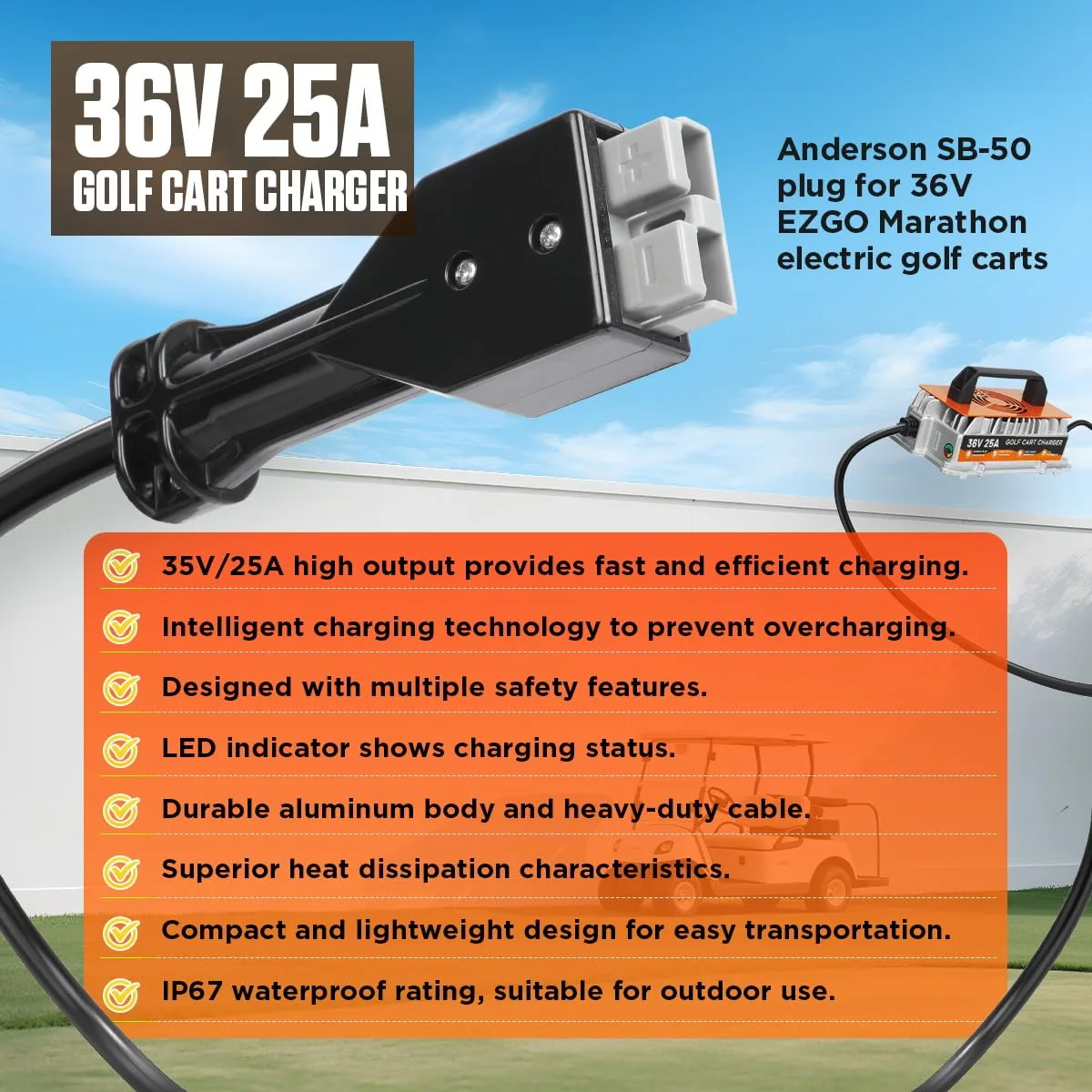 DUOYI 36V 25A Charger for E-Z-GO Marathon Golf Carts image 3