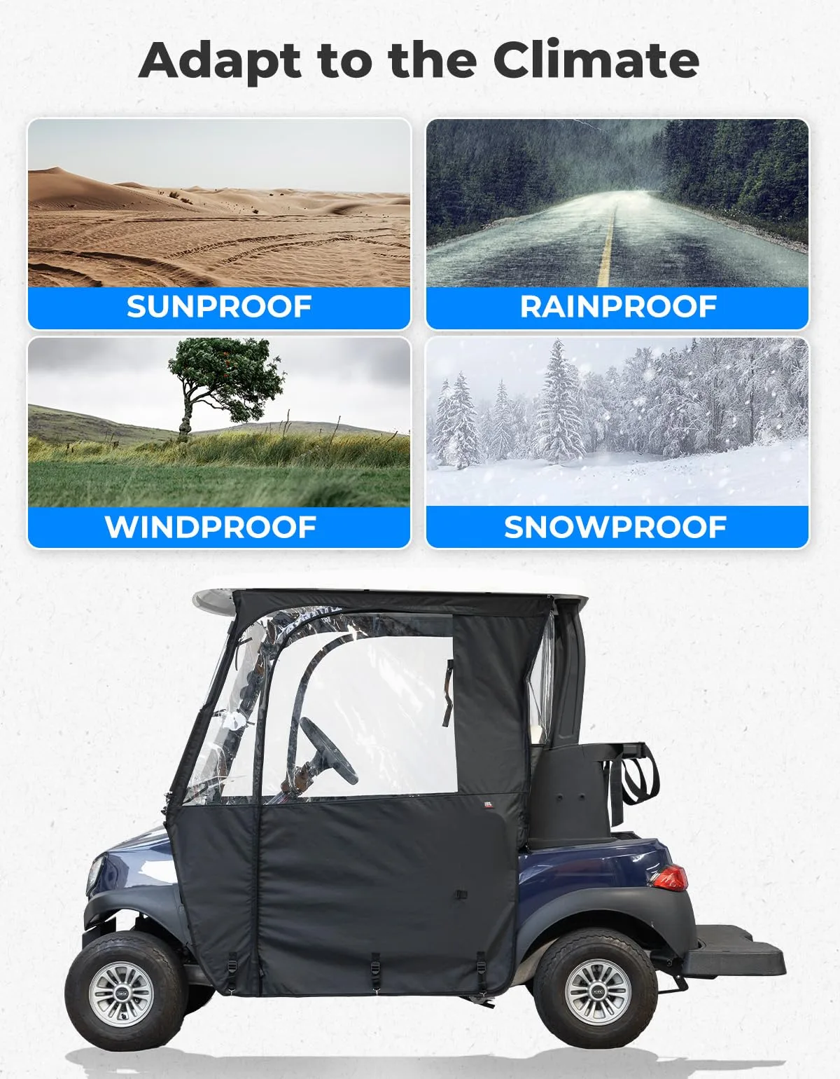 KEMIMOTO 3-Sided Golf Cart Enclosure Cover for Club Car Tempo — KMB1404-00306-BK image 3