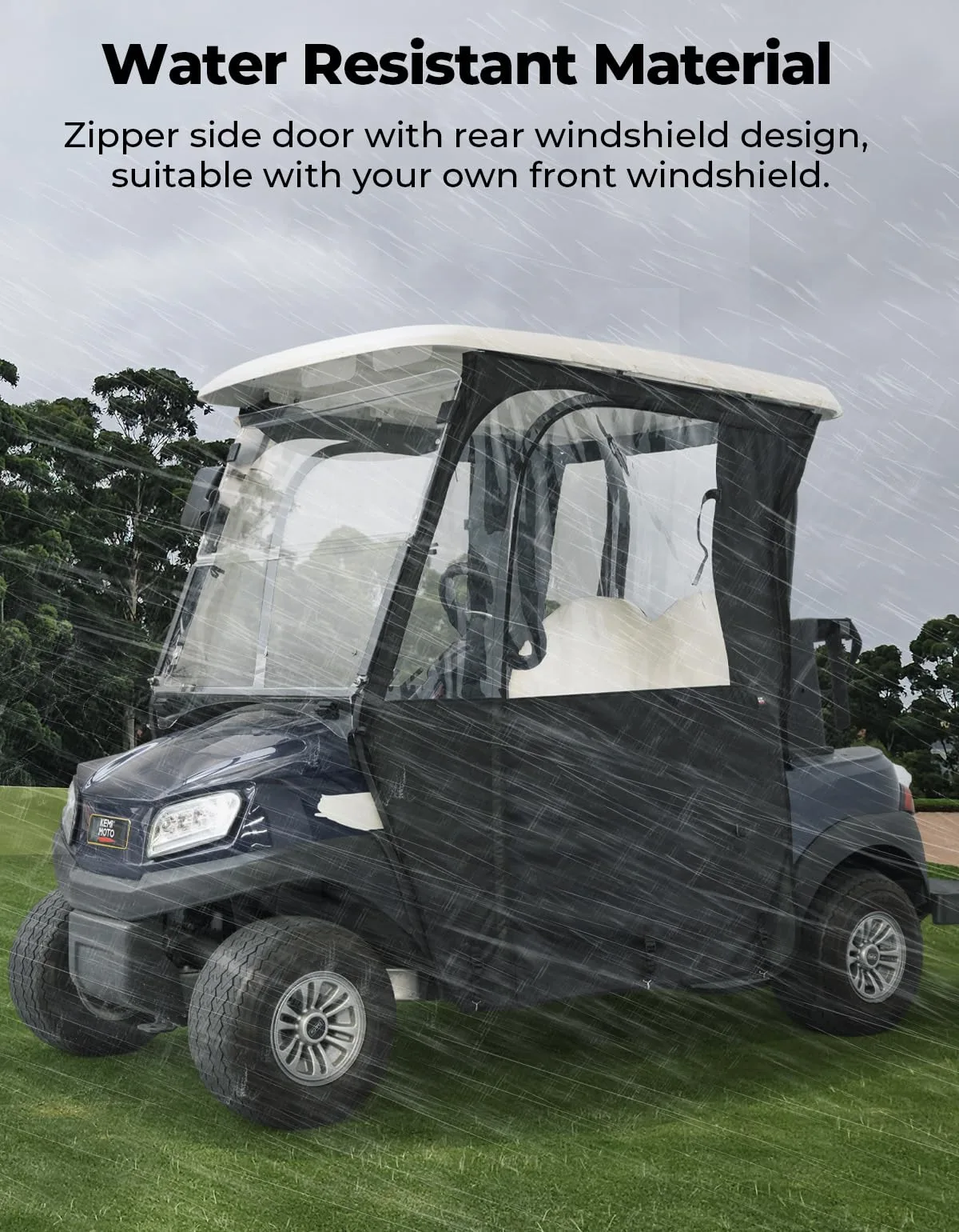 KEMIMOTO 3-Sided Golf Cart Enclosure Cover for Club Car Tempo — KMB1404-00306-BK image 4