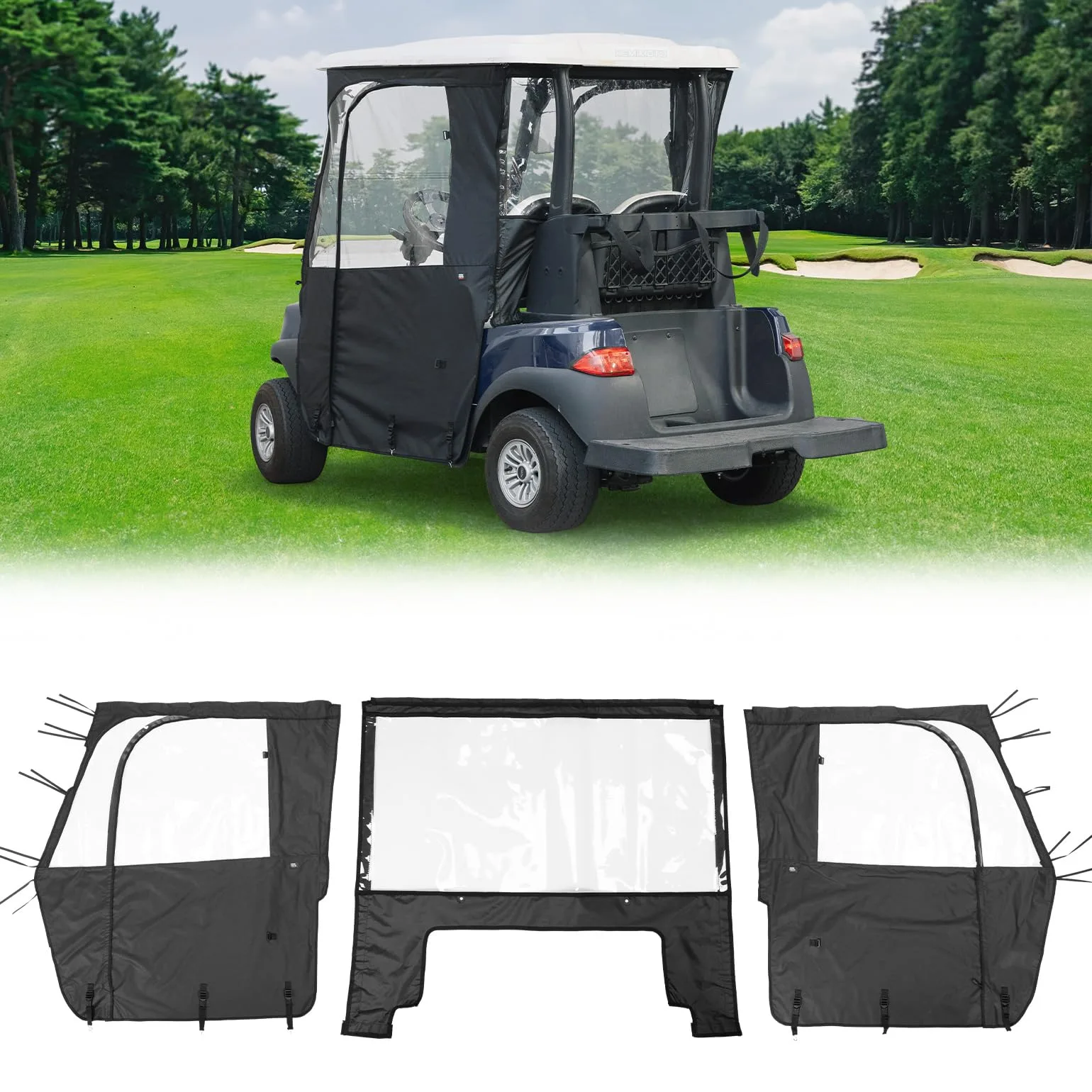 KEMIMOTO 3-Sided Golf Cart Enclosure Cover for Club Car Tempo — KMB1404-00306-BK