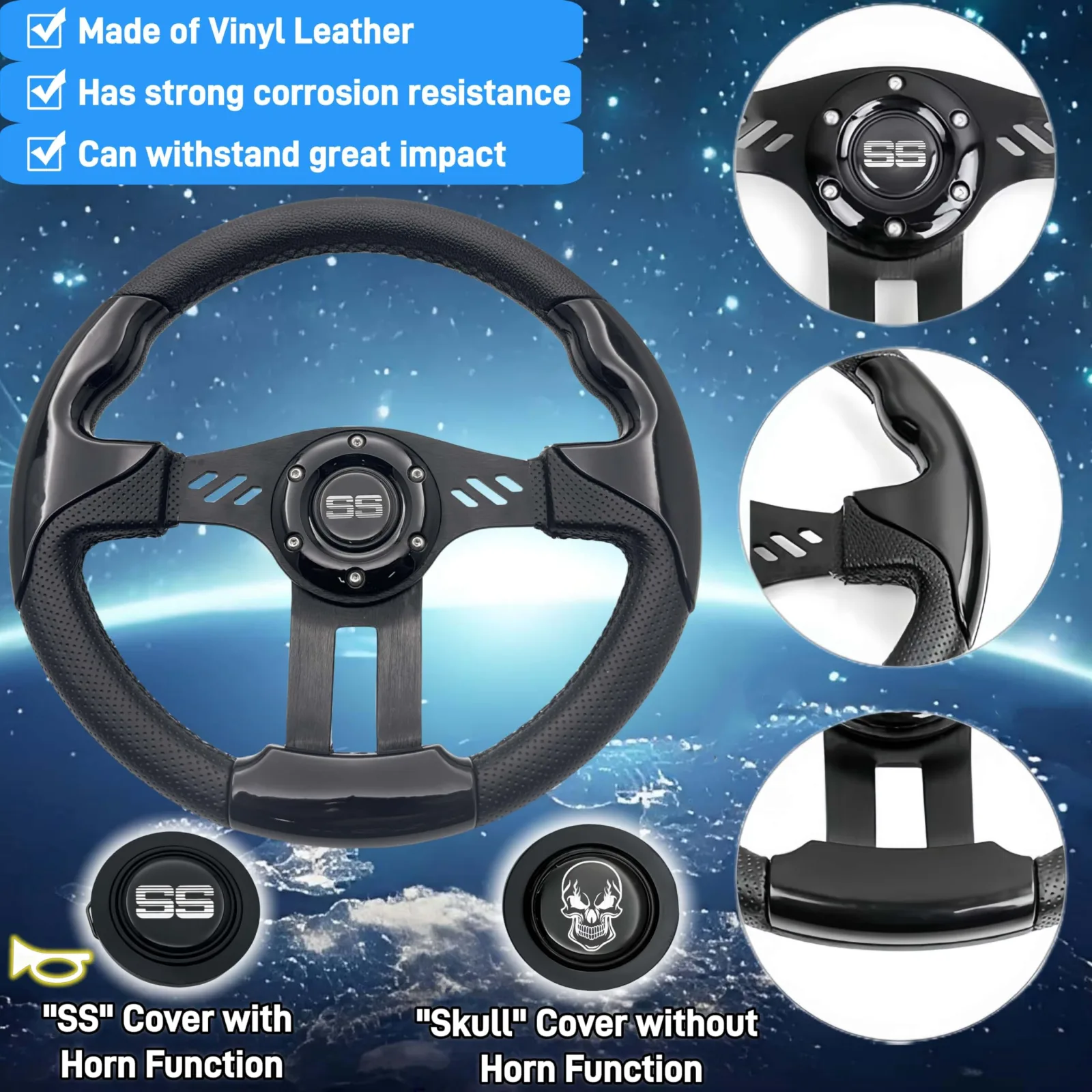 WUKO HUNT Golf Cart Steering Wheel with Horn Button image 3