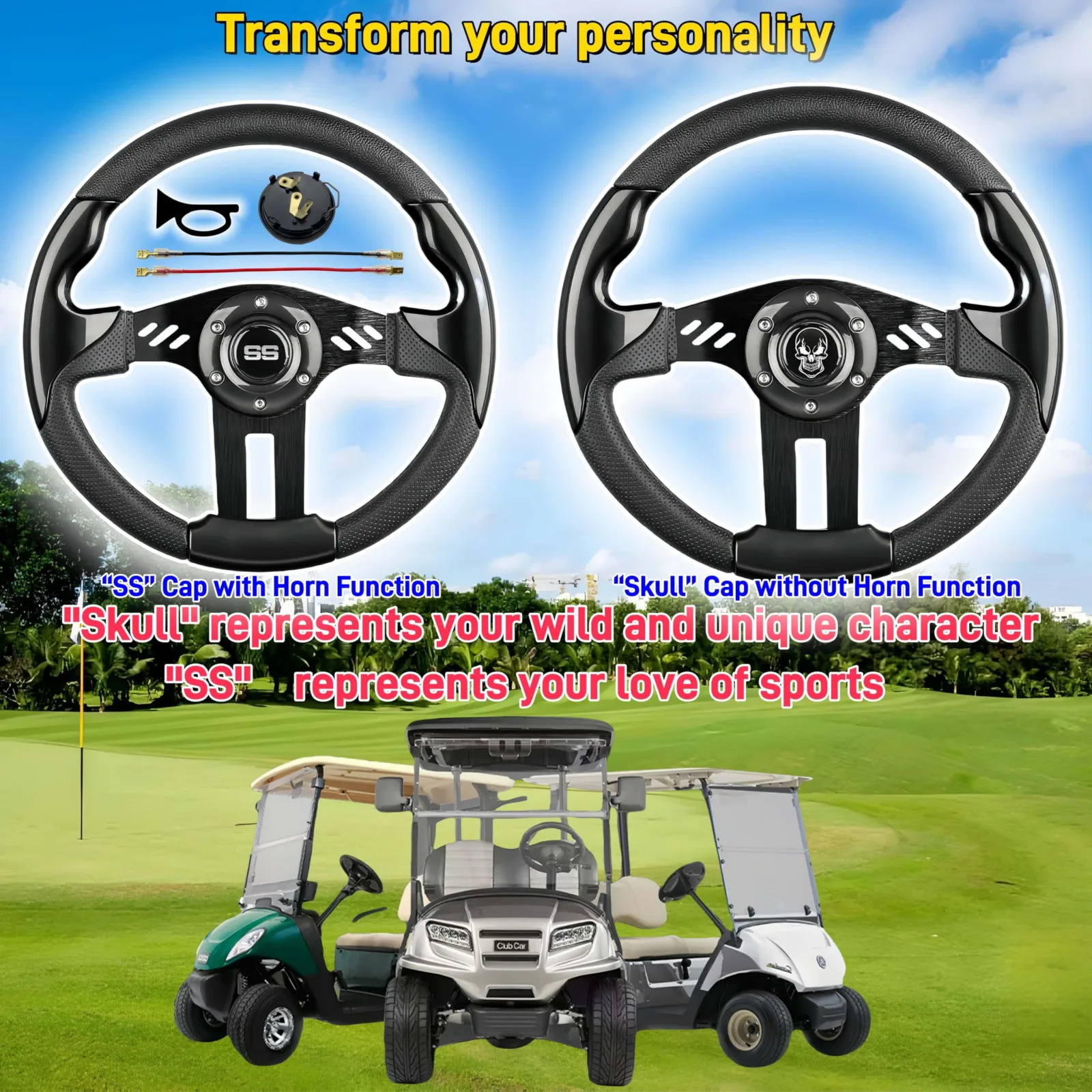WUKO HUNT Golf Cart Steering Wheel with Horn Button image 4