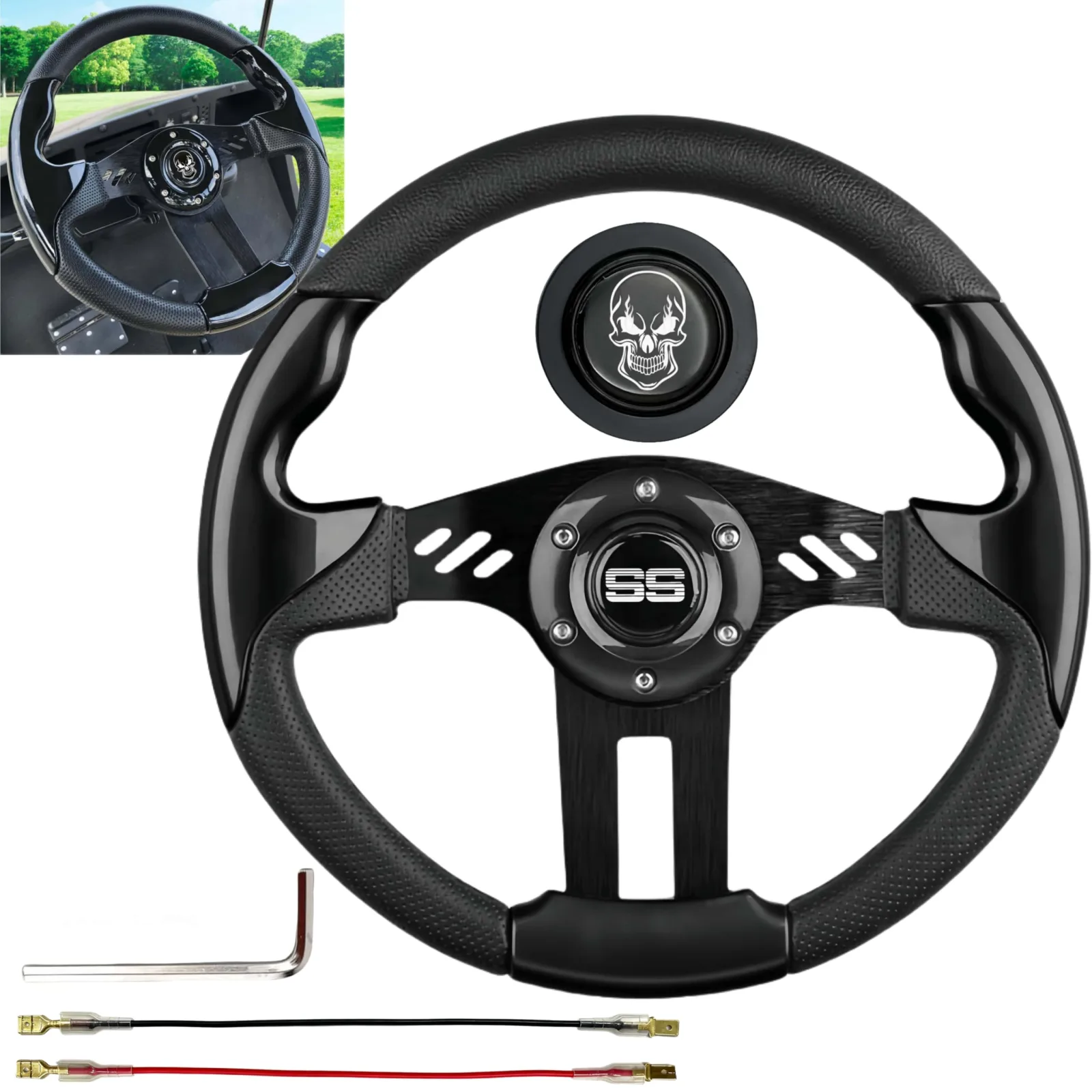 WUKO HUNT Golf Cart Steering Wheel with Horn Button