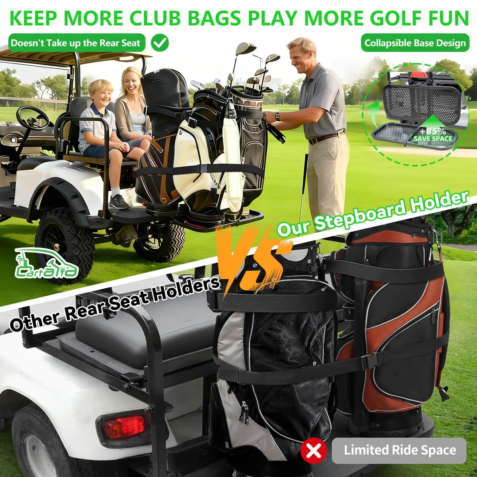 Cartalia Foldable 4‑in‑1 Rear Seat Golf Bag Holder — Black image 4