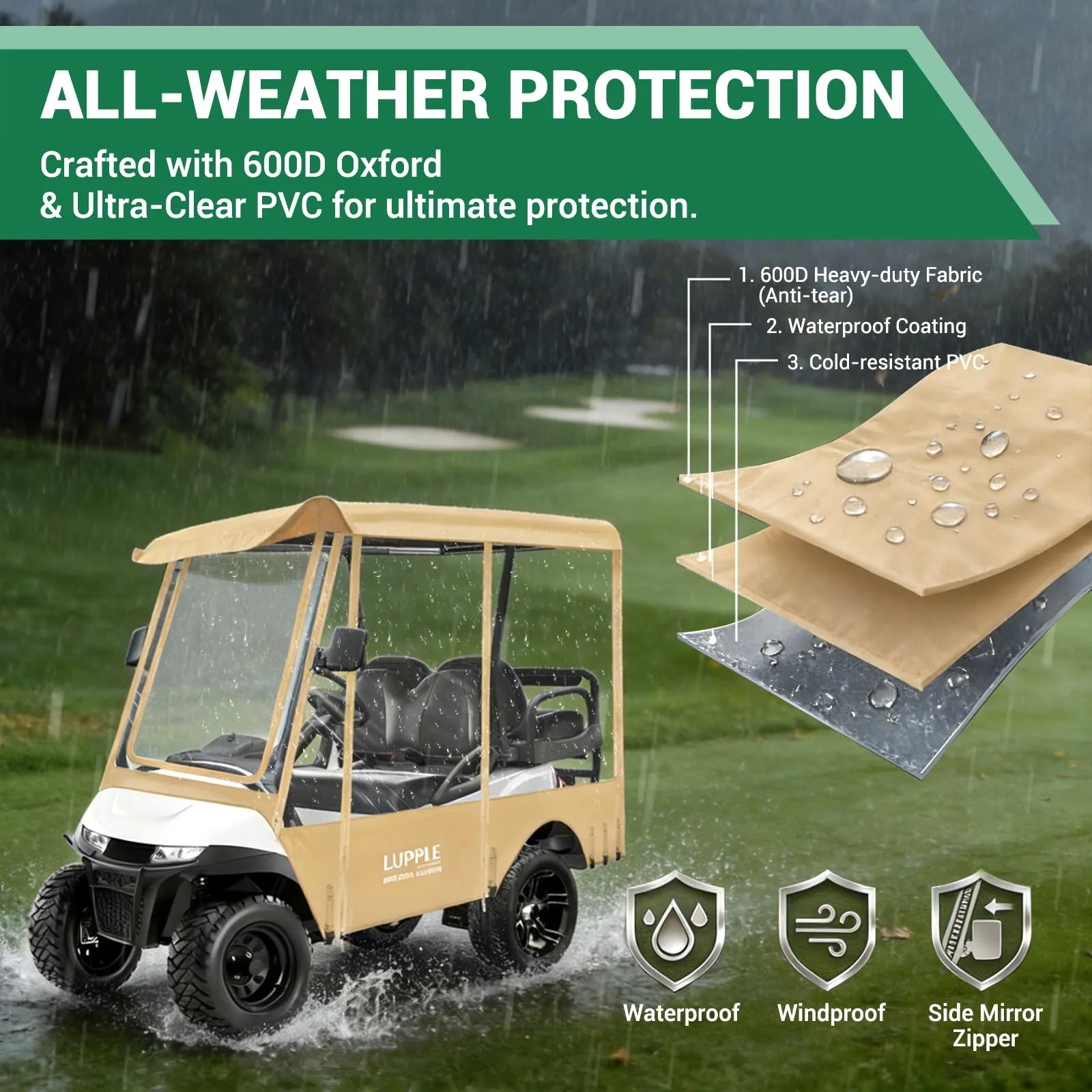 LUPPLE Golf Cart Enclosure for EZGO TXT/RXV Long Roof image 3