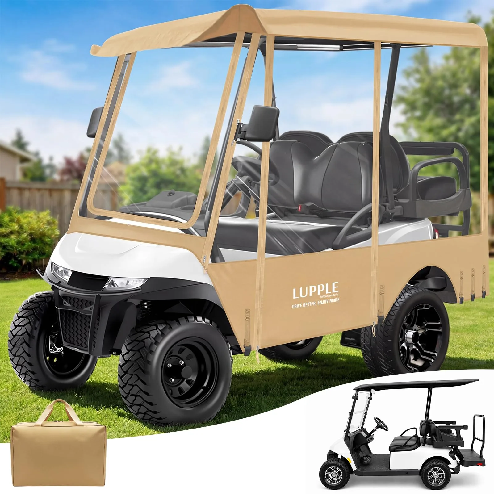 LUPPLE Golf Cart Enclosure for EZGO TXT/RXV Long Roof