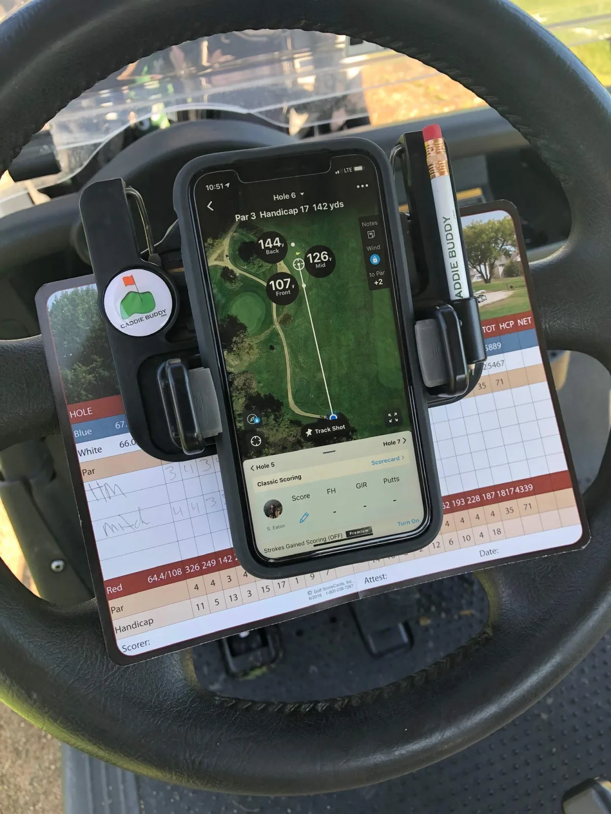Caddie Buddy Golf Cart Steering Wheel Phone Mount