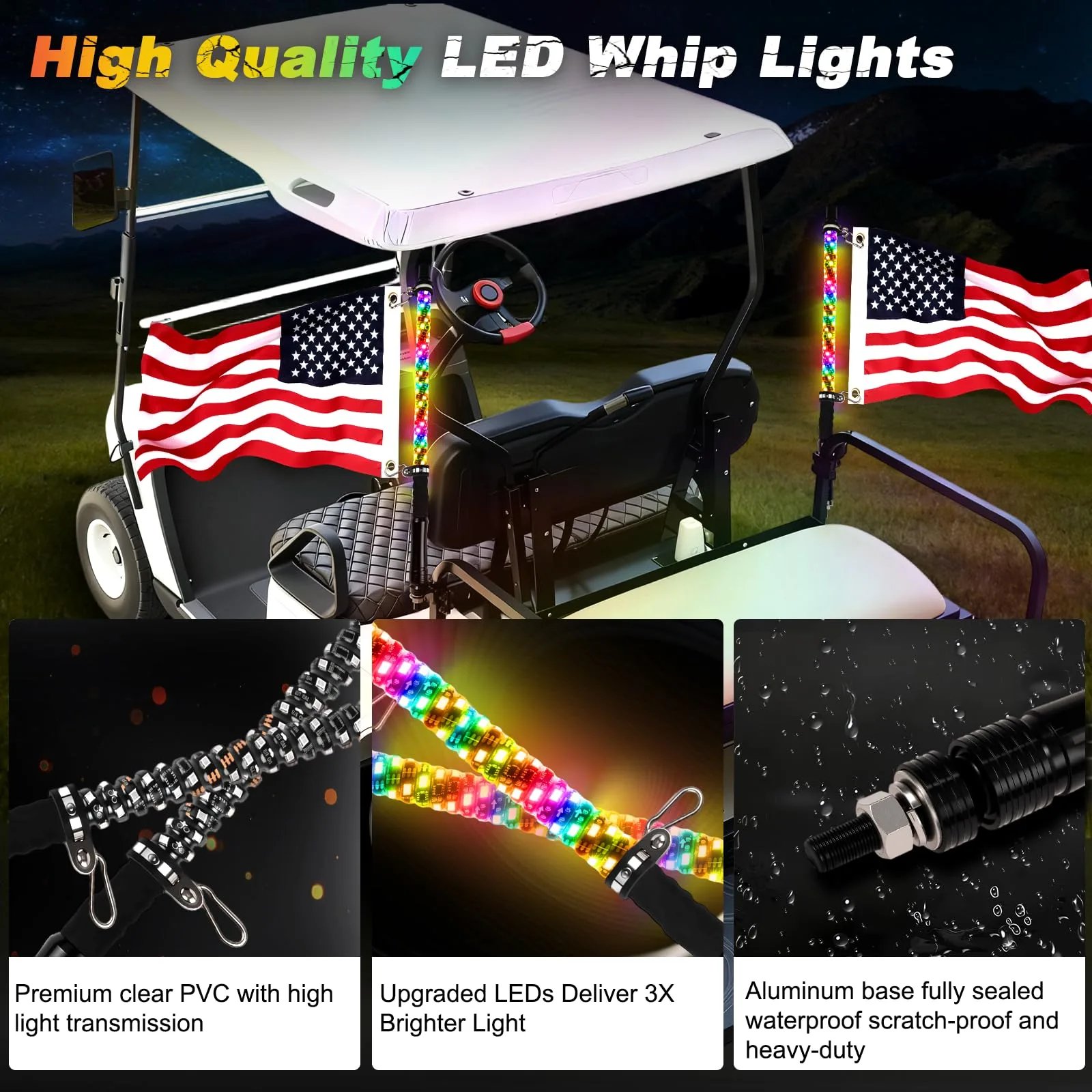 RIZINKART RGB Golf Cart Whip Lights with Turn Signals image 4