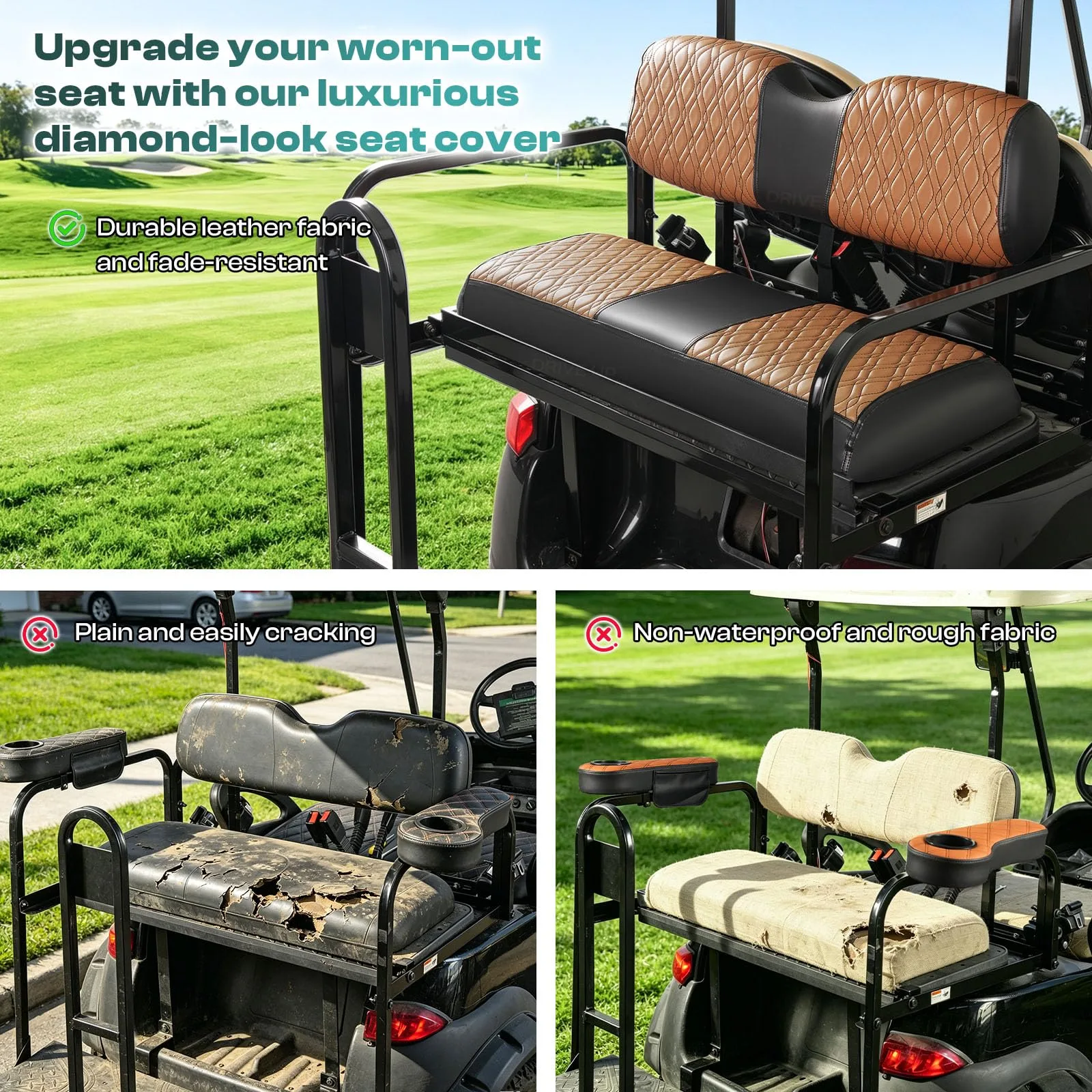 DRIVE UP Golf Cart Rear Seat Covers for Club Car and E-Z-GO image 2