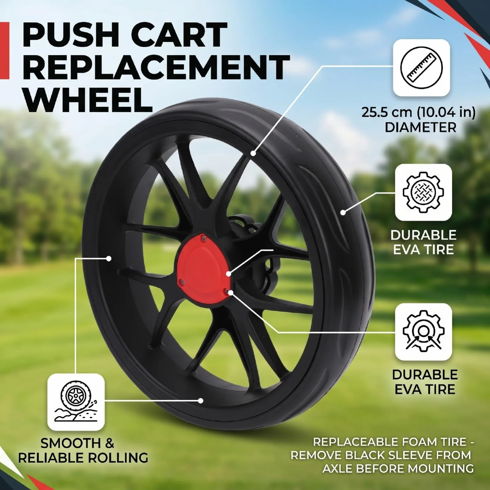 Alomejor 25.5 cm EVA Push Cart Wheel — 10mm Axle (Alomejor7nqv3s29px) image 3