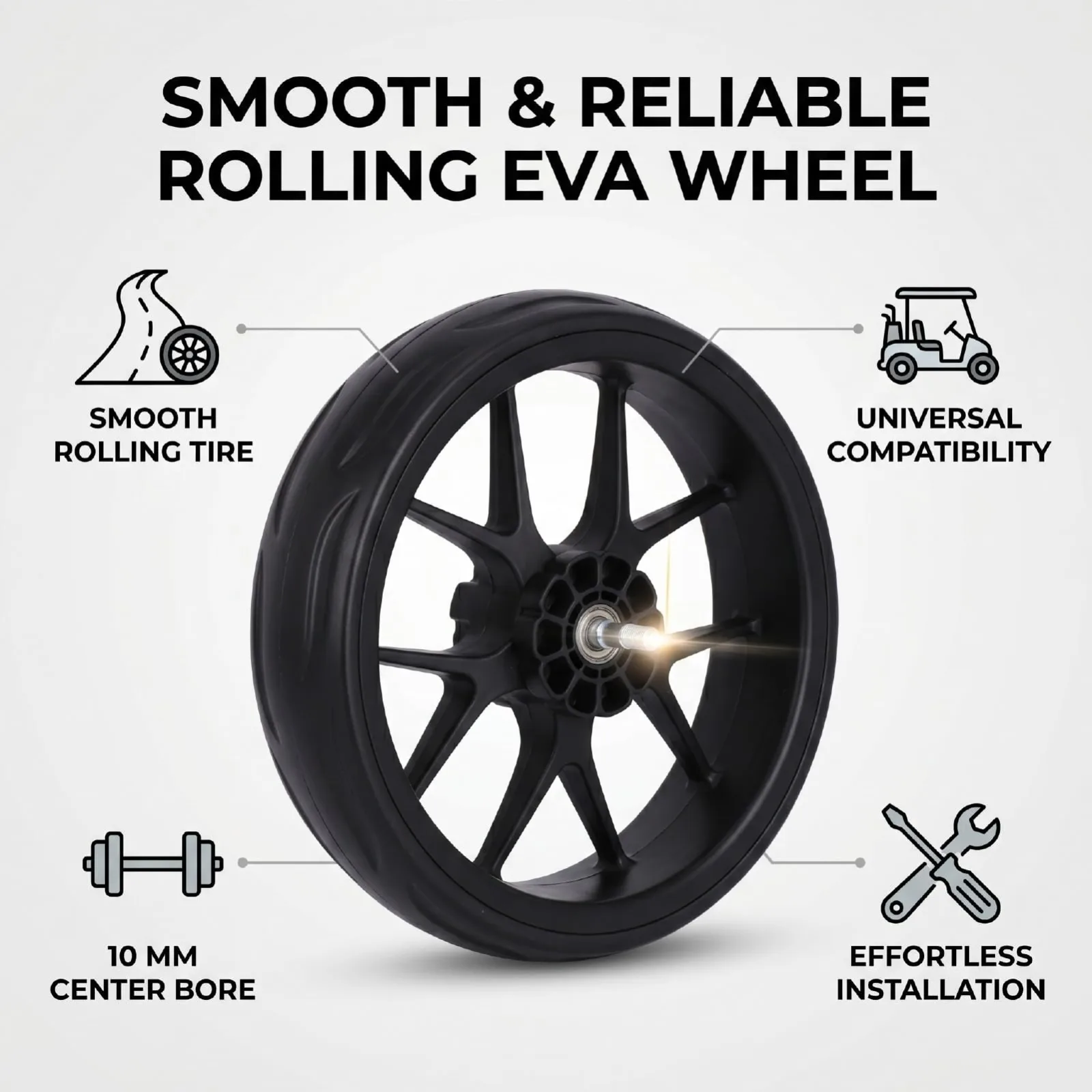 Alomejor 25.5 cm EVA Push Cart Wheel — 10mm Axle (Alomejor7nqv3s29px) image 4