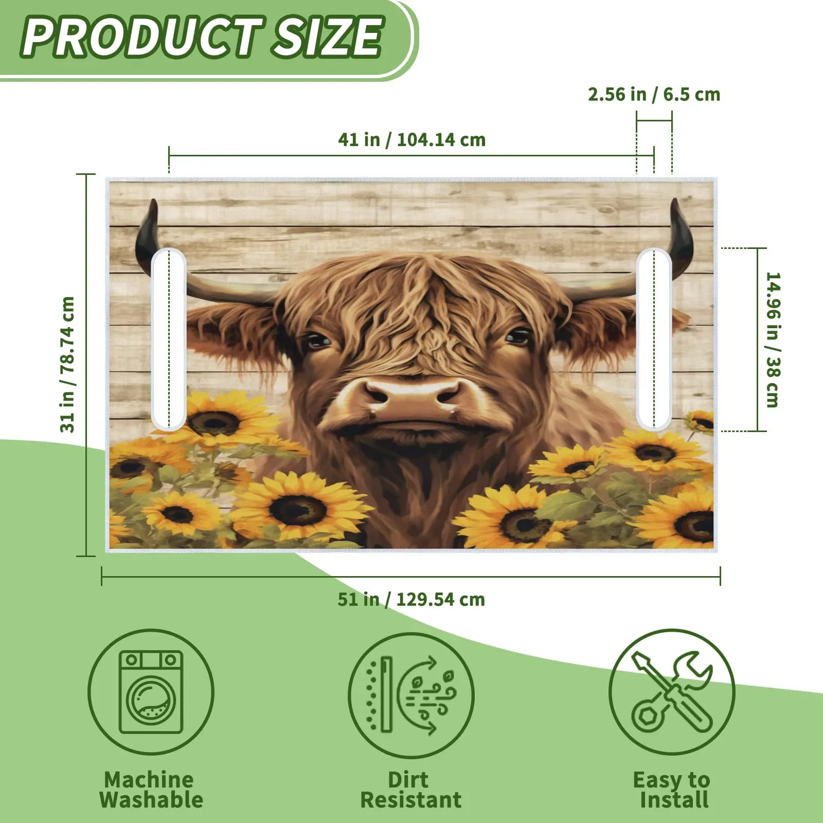 Tiveruda Highland Cow Golf Cart Seat Cover, 51 x 31 in image 2